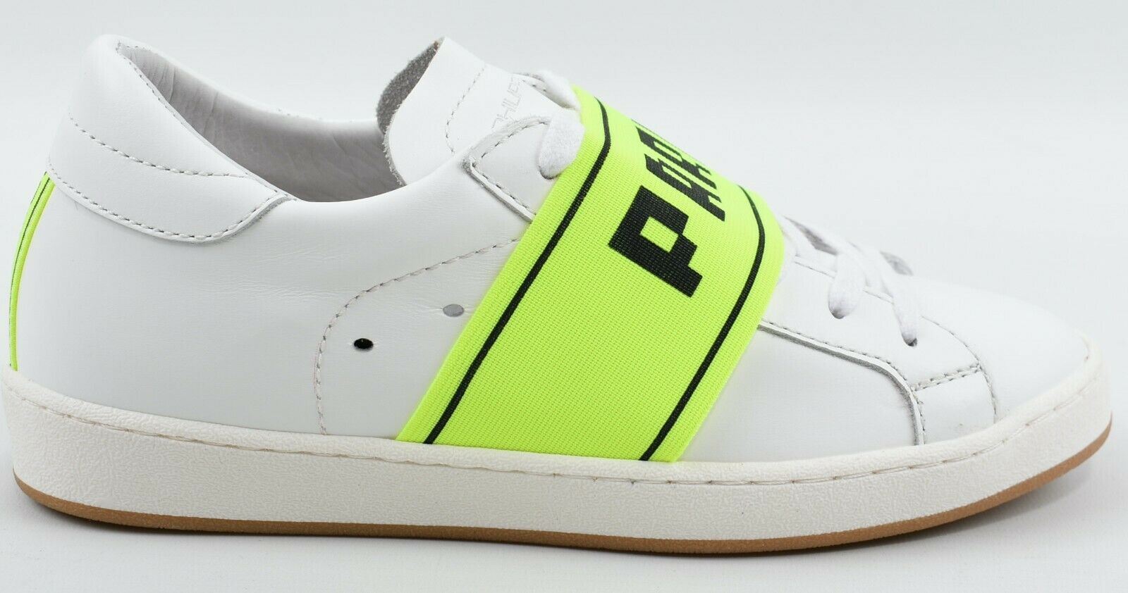 PHILIPPE MODEL Women's White/Neon Green Leather Trainers, Wedge Heel, size UK 3