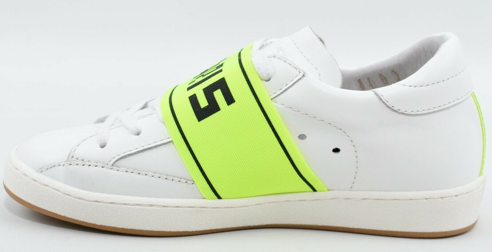 PHILIPPE MODEL Women's White/Neon Green Leather Trainers, Wedge Heel, size UK 3