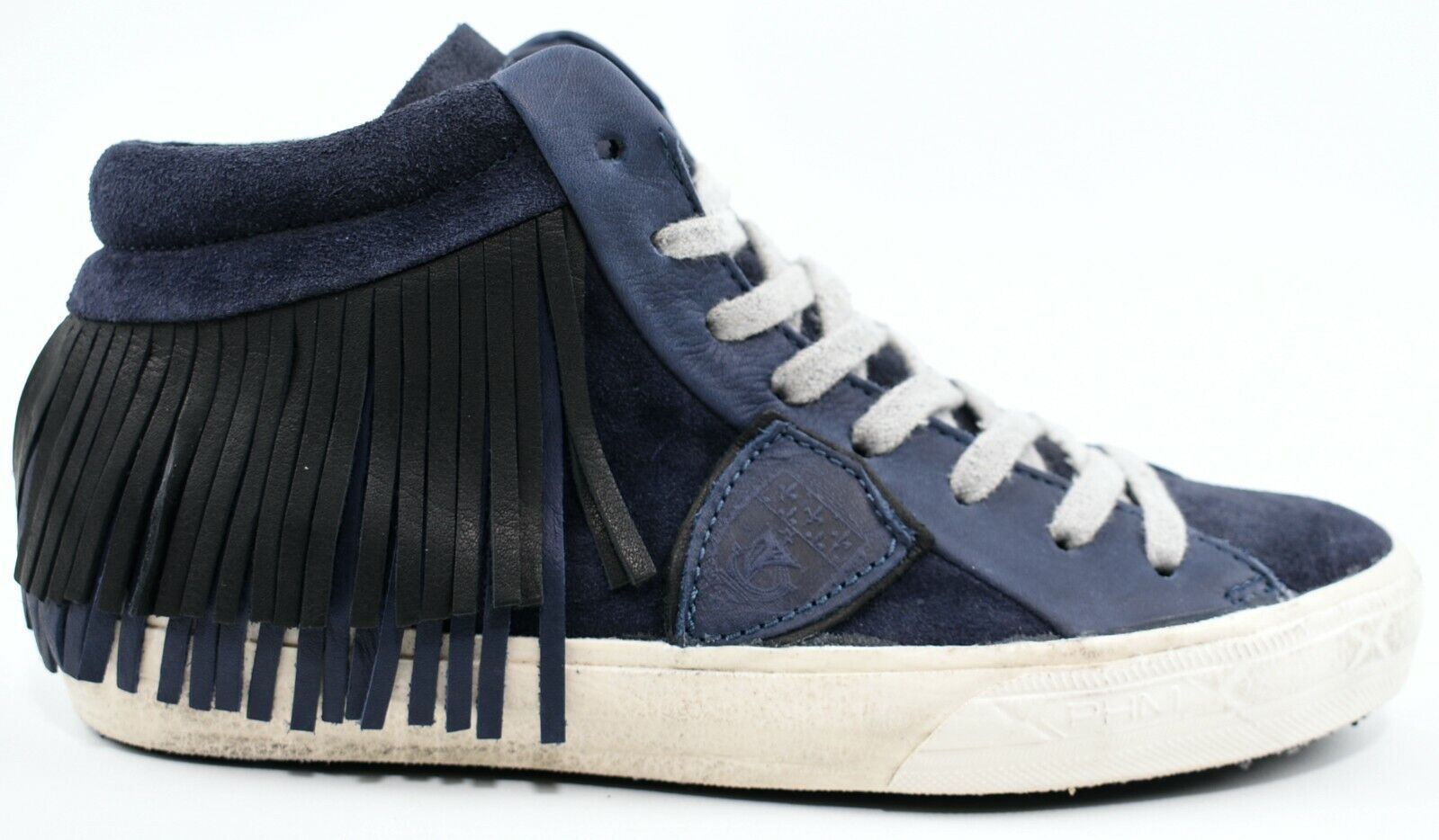 PHILIPPE MODEL Women's Mid Top Blue Leather Fringe Trainers, size UK 3 / EU 36