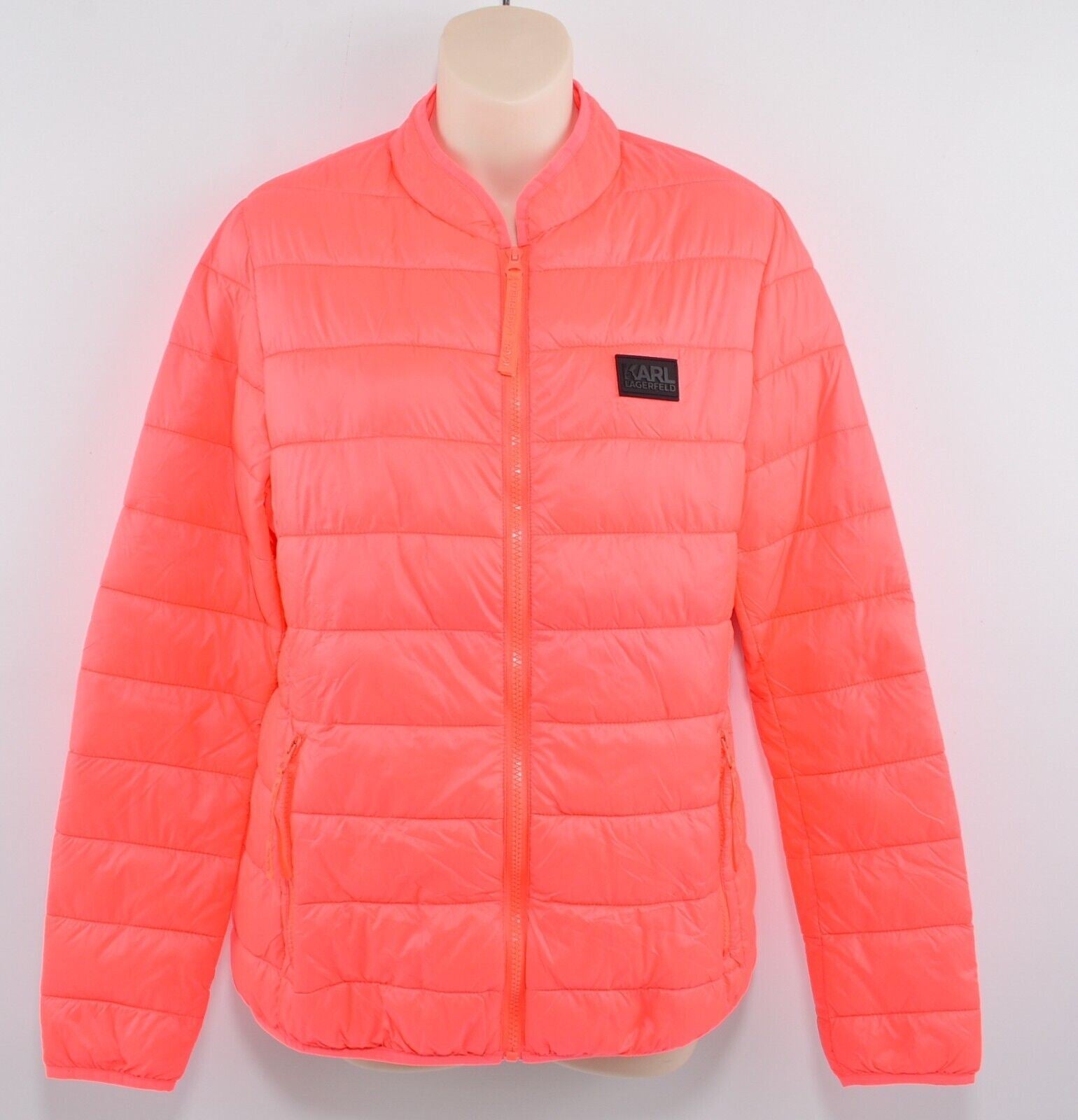 KARL LAGERFELD Women's Packable Padded Jacket, Neon Orange, size L