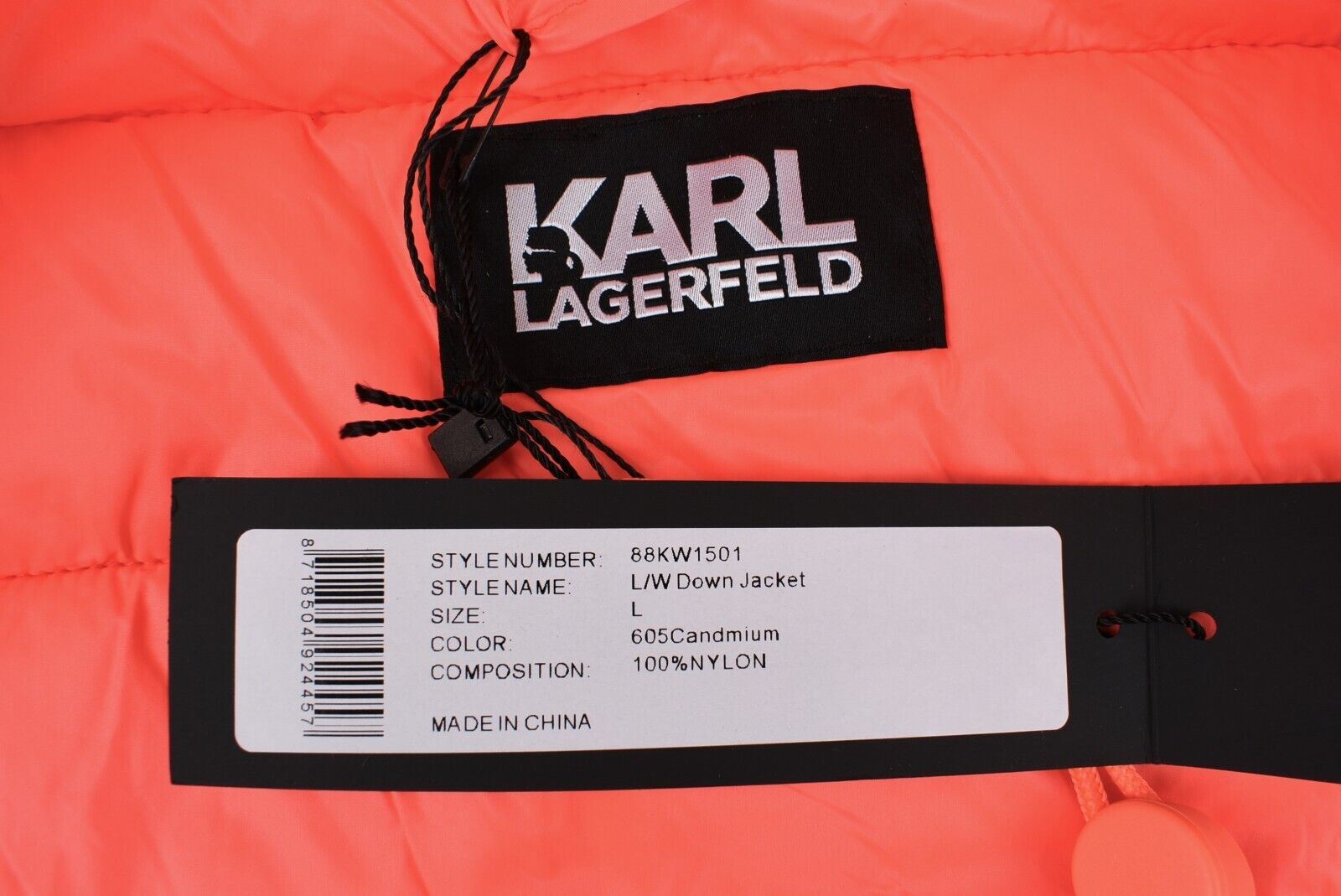 KARL LAGERFELD Women's Packable Padded Jacket, Neon Orange, size L