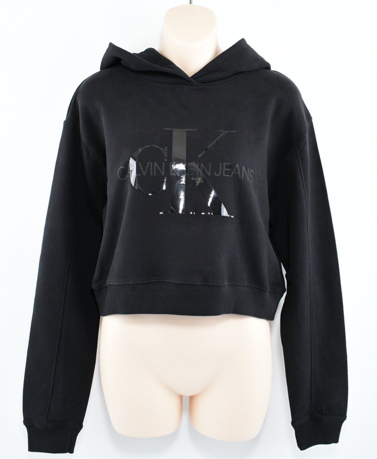 CALVIN KLEIN Women's Tonal Logo Cropped Hoodie, 100% Organic Cotton Black size S