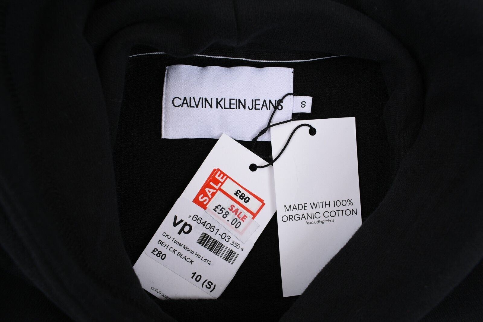 CALVIN KLEIN Women's Tonal Logo Cropped Hoodie, 100% Organic Cotton Black size S