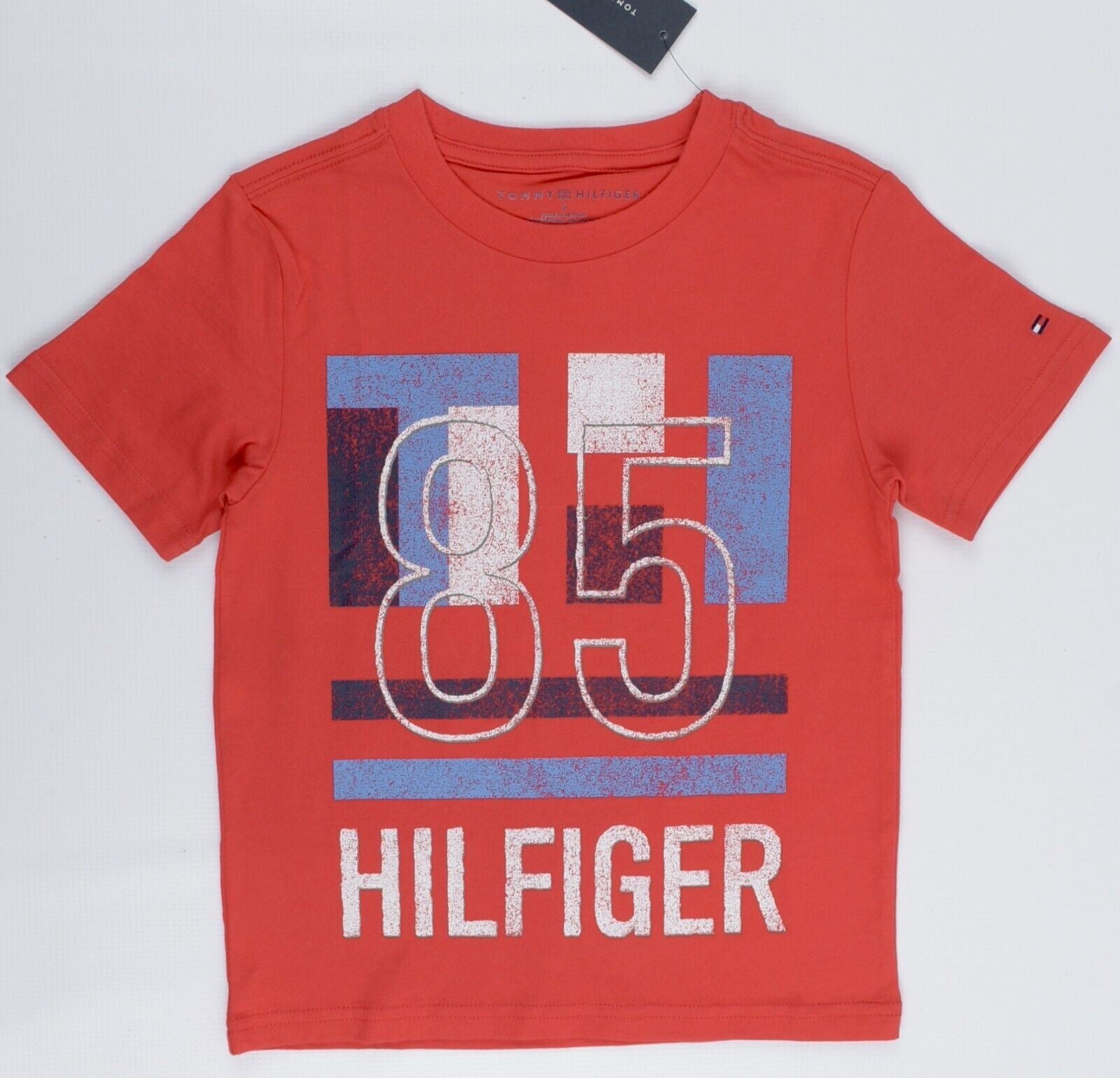 TOMMY HILFIGER Boys' Kids' Crew Neck Printed T-shirt, Chinese Red, size 5 years