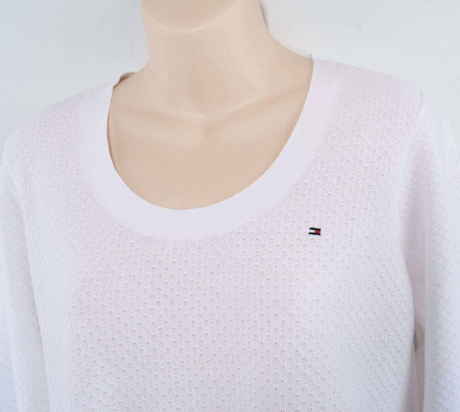 TOMMY HILFIGER Women's Lightweight Waffle Knit Jumper Top, White, size L