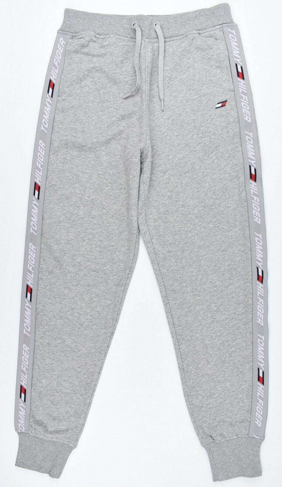 TOMMY HILFIGER Women's Logo Tape Organic Cotton Joggers, Grey Marl, size L UK 14