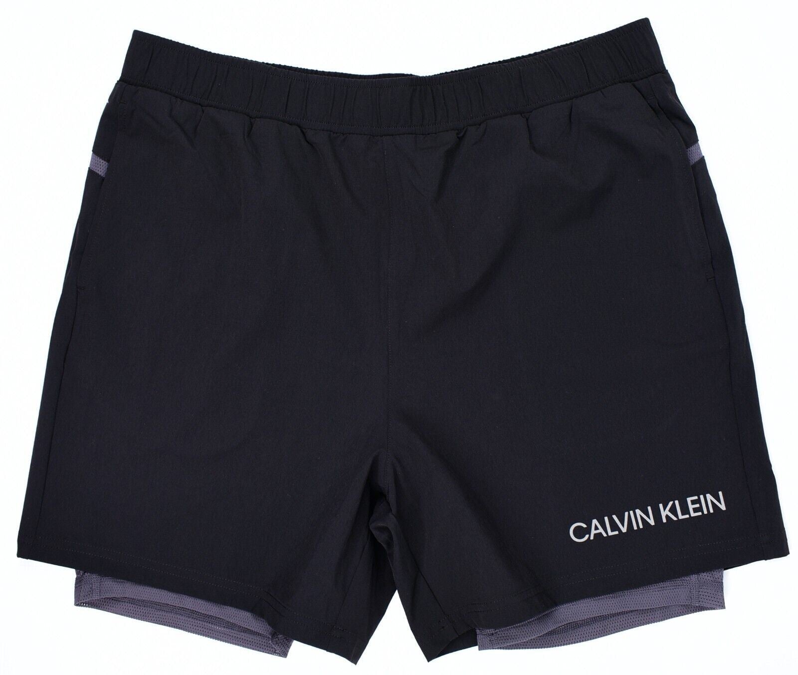 CALVIN KLEIN Performance: Men's 2-in 1 Workout Shorts, Black/Grey, size L