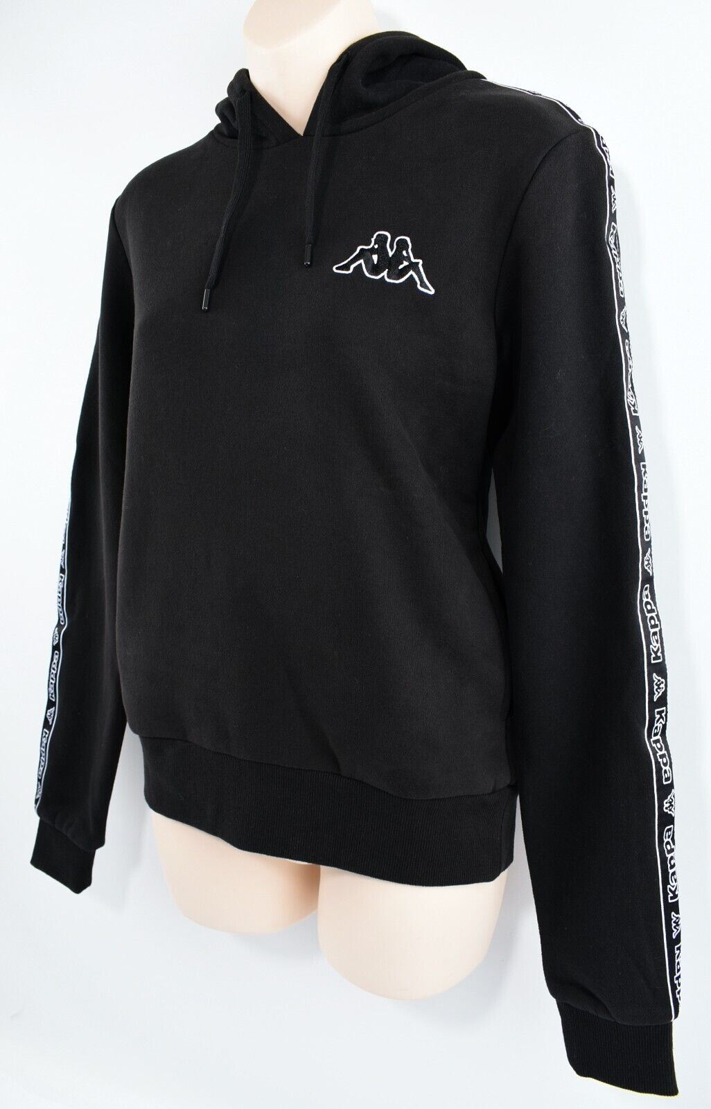 KAPPA Women's Logo Tape Hoodie, Hooded Sweatshirt, Black, size S (UK 10)