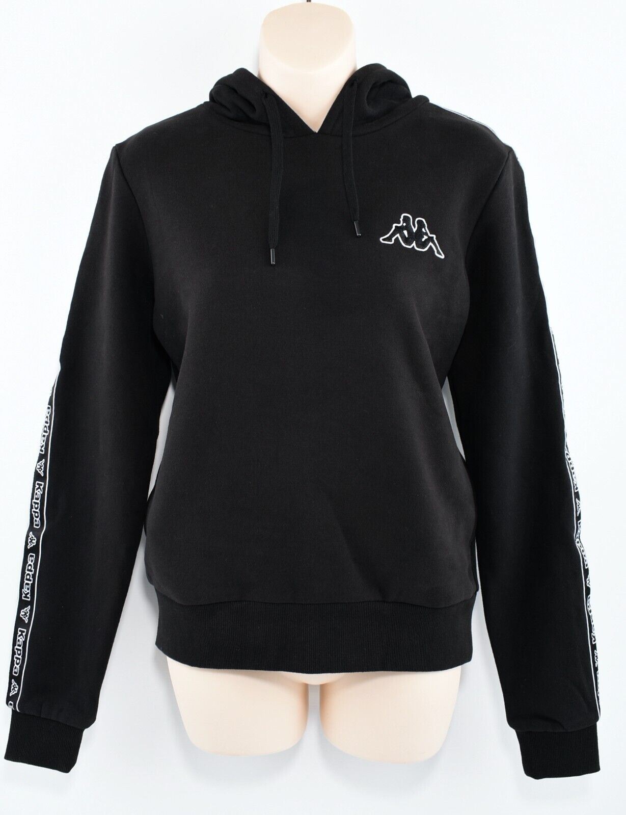 KAPPA Women's Logo Tape Hoodie, Hooded Sweatshirt, Black, size XS (UK 8)