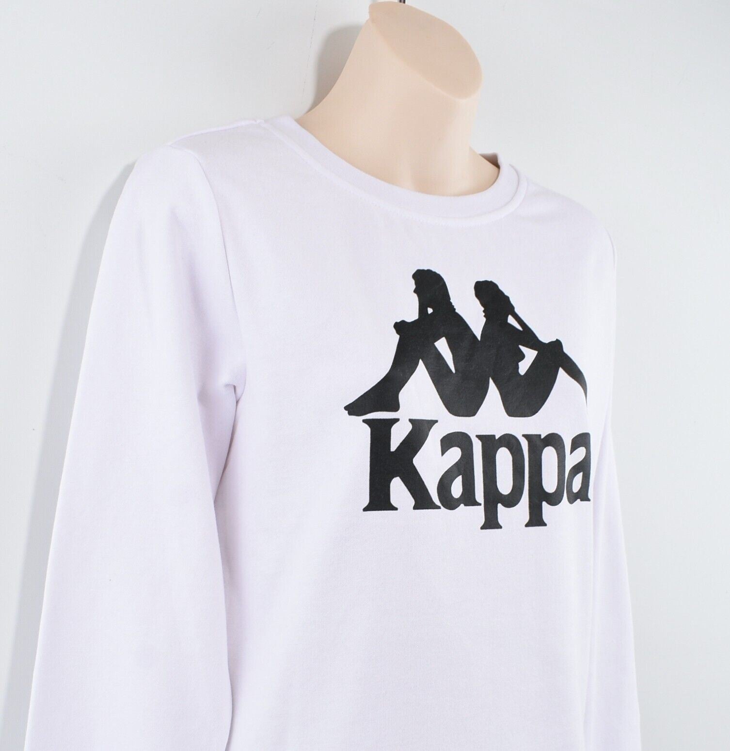 KAPPA Women's Zemin Crew Slim Fit Sweatshirt, White/Black Logo, size S (UK 10)