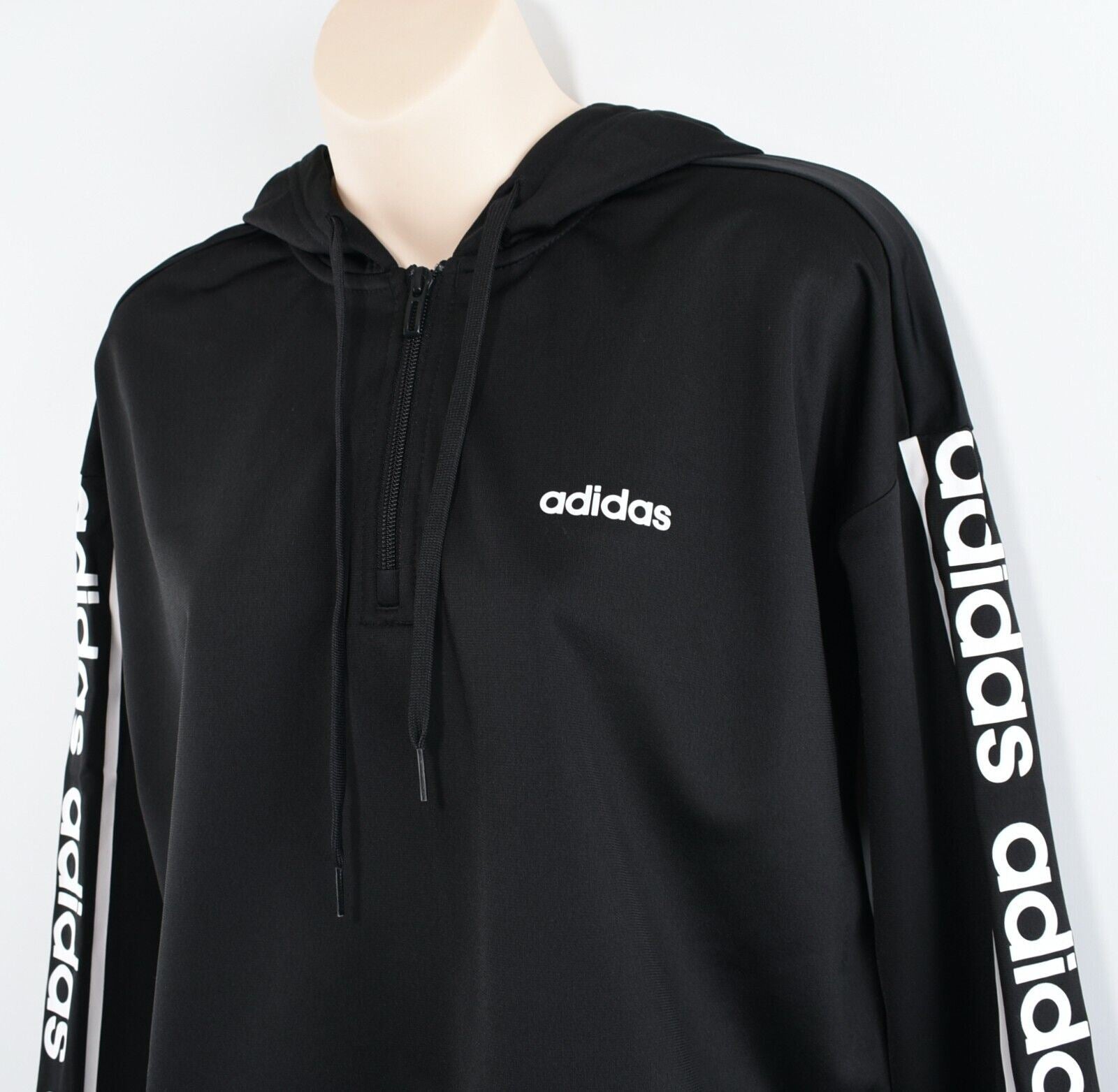 ADIDAS Women's 1/4 Zip Cropped Logo Hoodie, Black, size M /UK 12-14