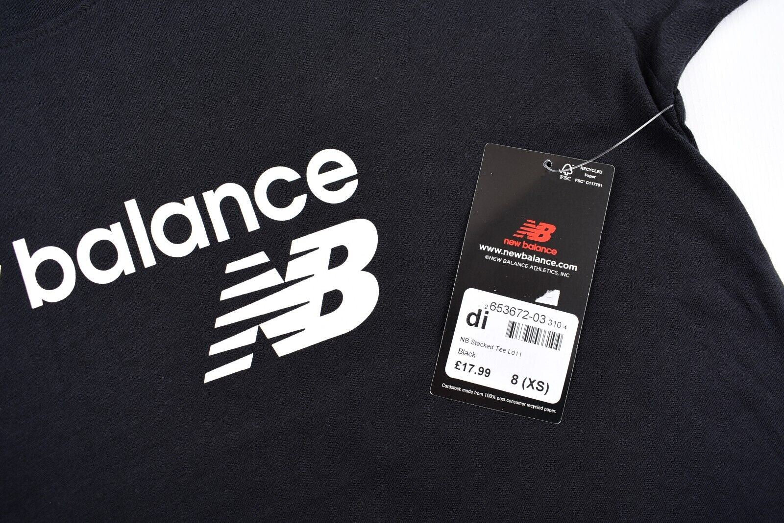 NEW BALANCE Women's Stacked Logo Cropped Relaxed Tee, Black, size XS (UK 8)