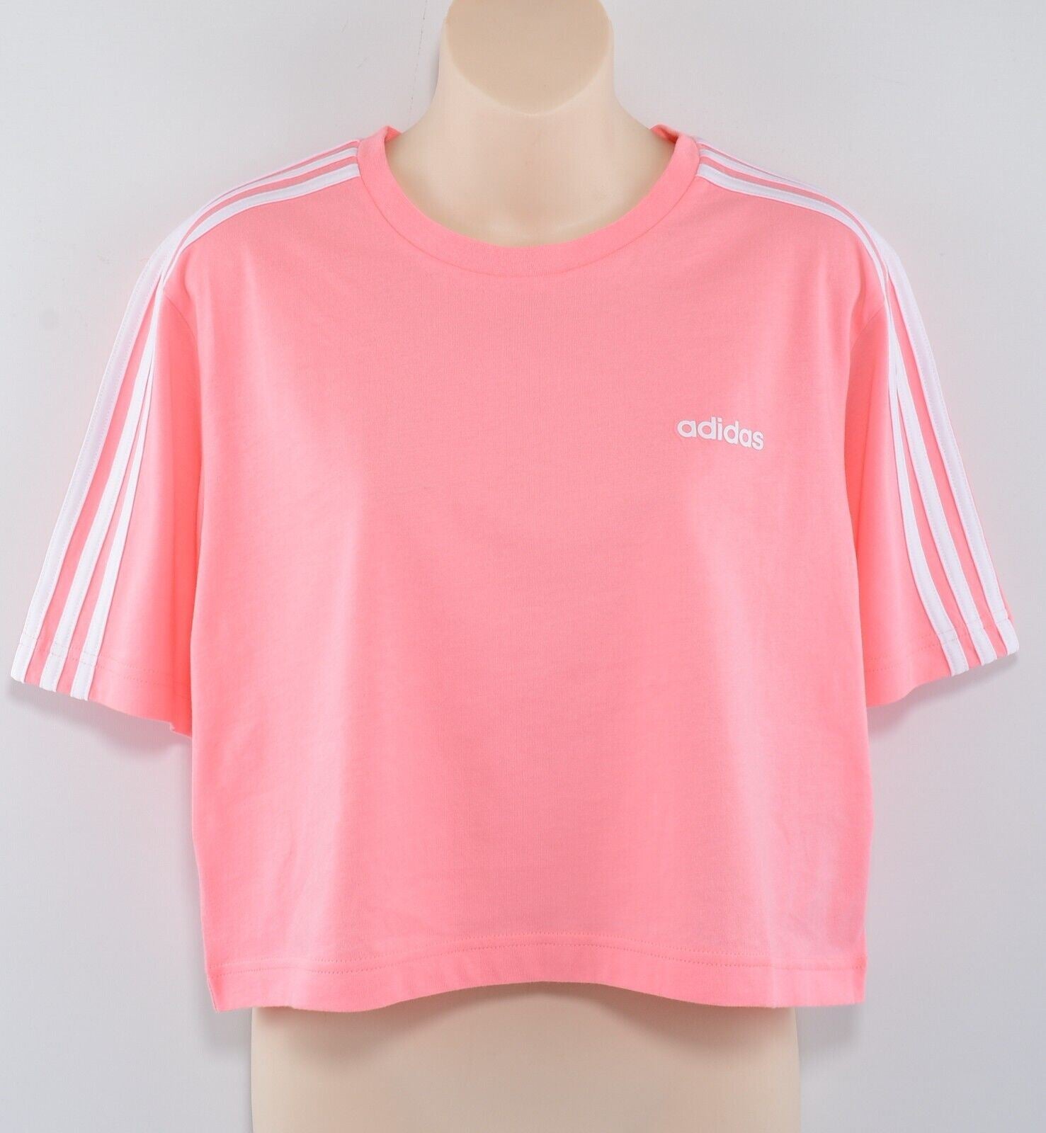 ADIDAS Womens 3 Stripes Cropped Tee, T-shirt, Glory Pink, size S (UK 8-10)