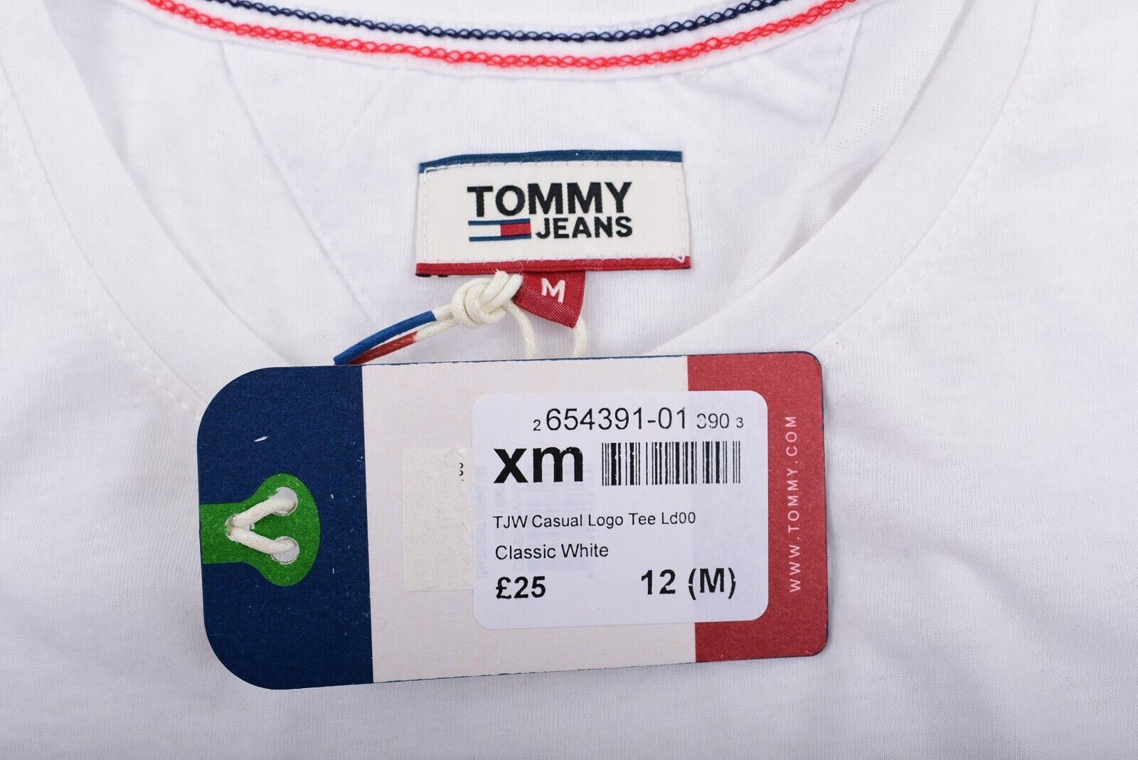 TOMMY HILFIGER Women's Casual Logo Tee, T-shirt, White/Red Logo, size M (UK 12)