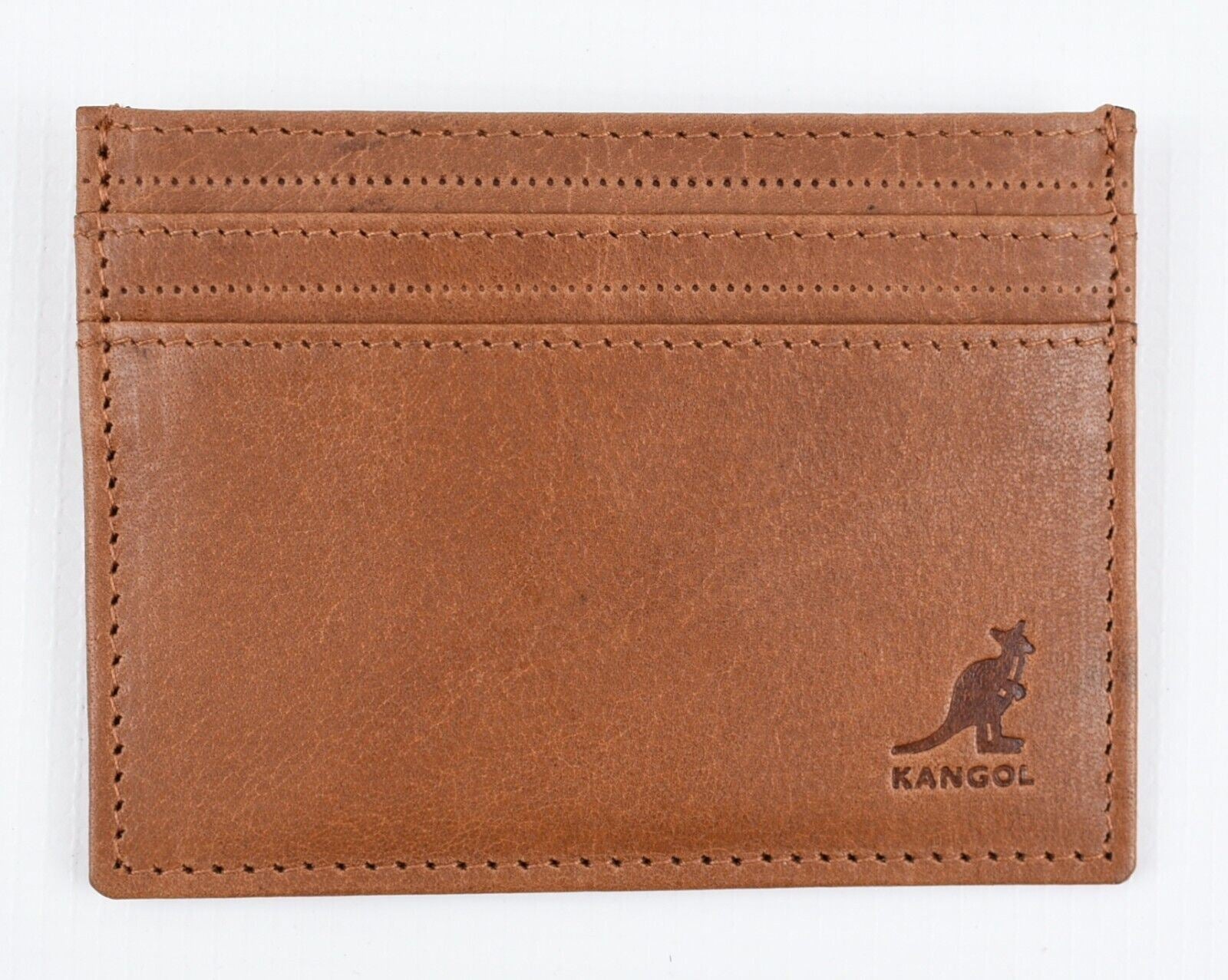 KANGOL Genuine Leather Card Holder, Cognac Brown, Gift Boxed RFID Protected