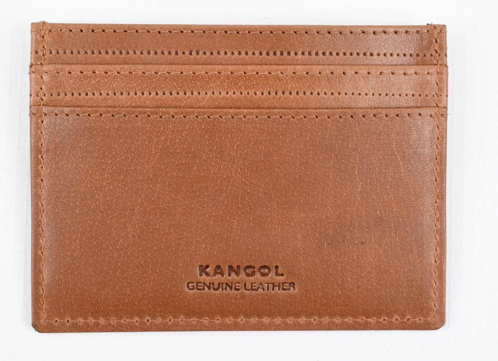 KANGOL Genuine Leather Card Holder, Cognac Brown, Gift Boxed RFID Protected