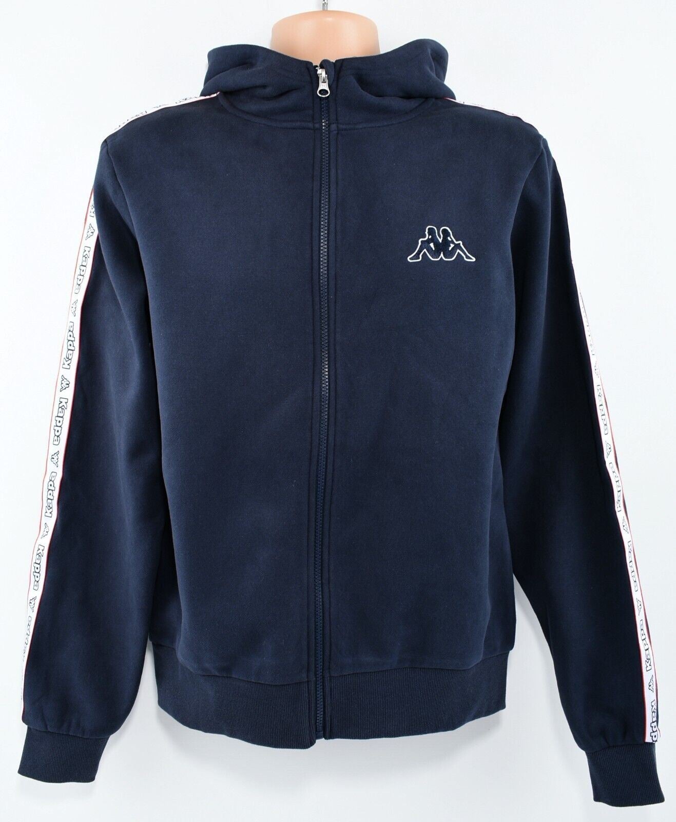 KAPPA Men's Full Zip Hoodie Jacket, Sleeve Logo Tape, Navy Blue, size M