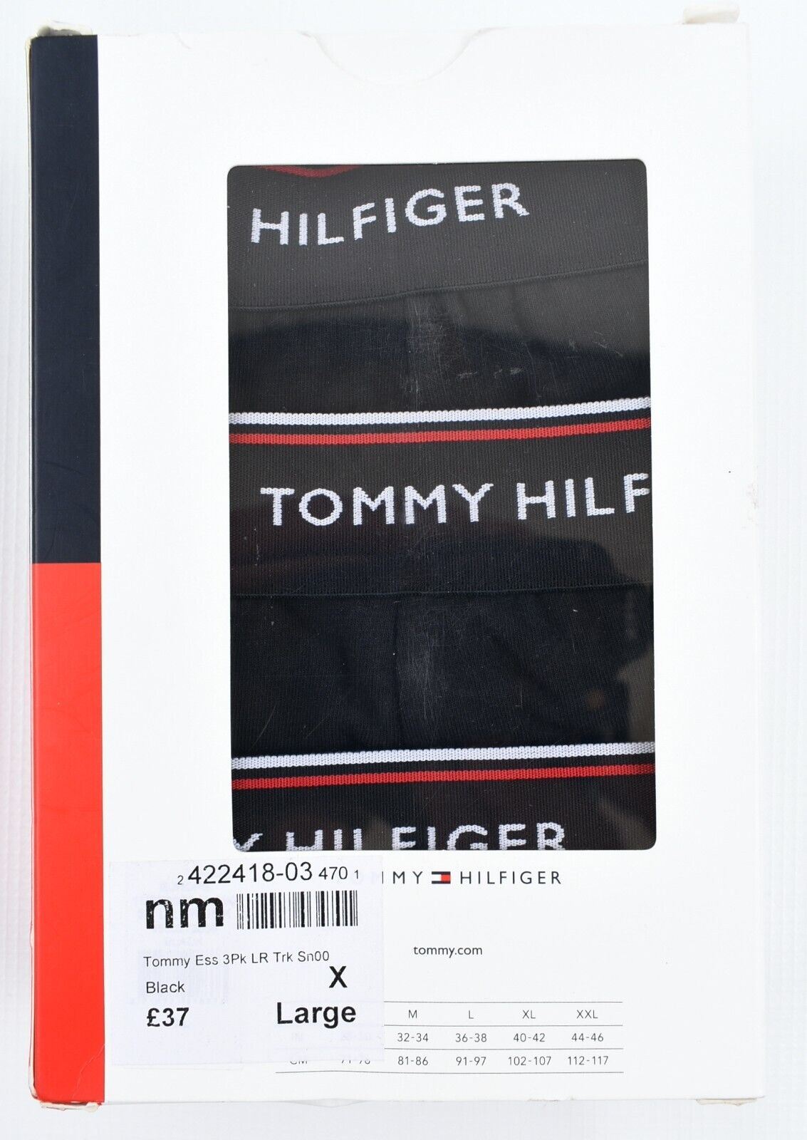 TOMMY HILFIGER Underwear: Men's 3-Pack Low Rise Boxer Trunks, Black, size XL