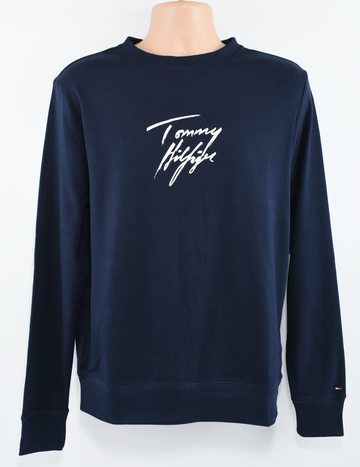 TOMMY HILFIGER Men's Crew Neck Sweatshirt, Organic Cotton, Navy Blue, size S