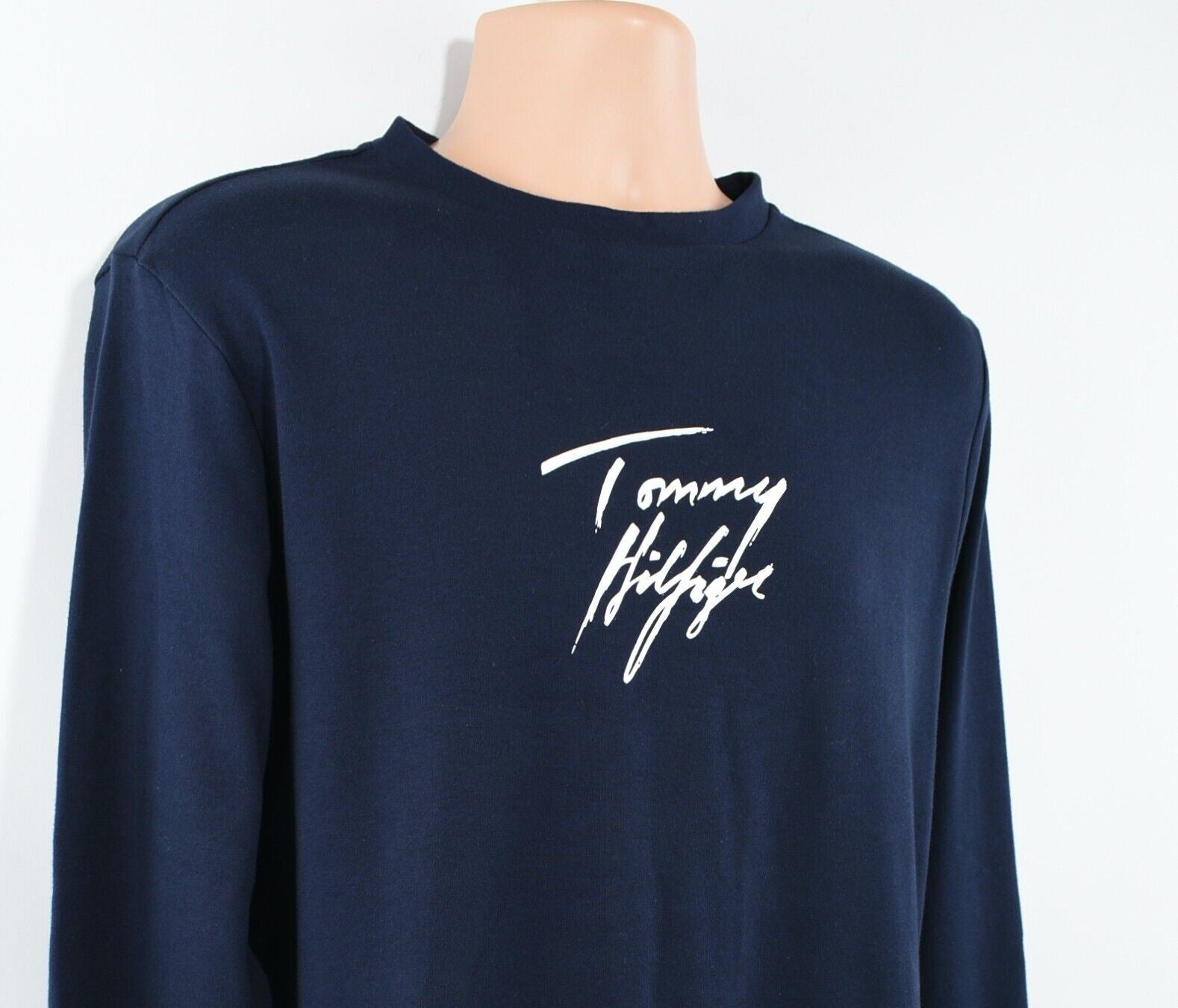 TOMMY HILFIGER Men's Crew Neck Sweatshirt, Organic Cotton, Navy Blue, size S