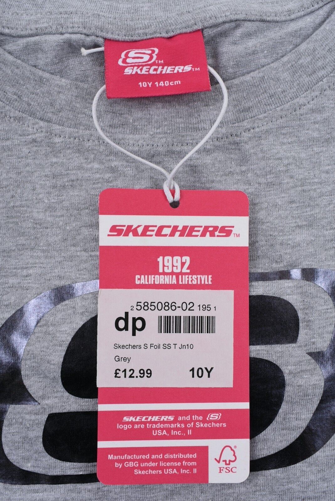 SKECHERS Girls' Kids' Crew Neck Logo T-shirt, Grey/Black Logo, size 10 years