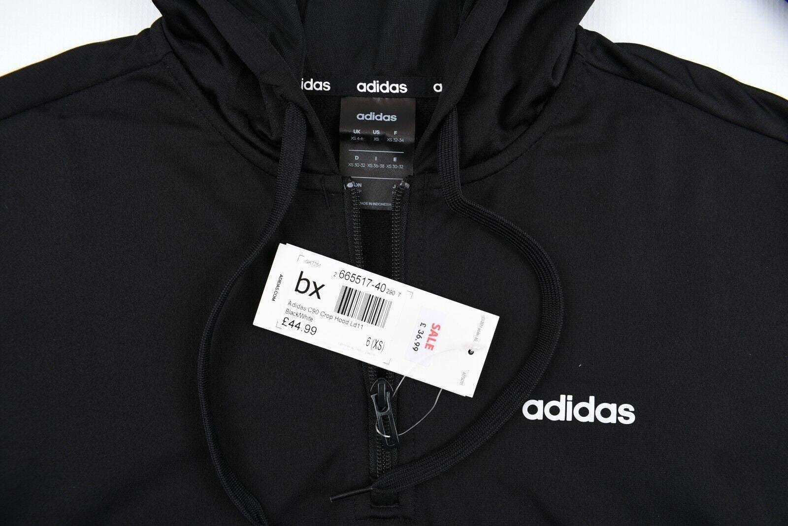 ADIDAS Women's 1/4 Zip Cropped Logo Hoodie, Black, size XS /UK 4-6