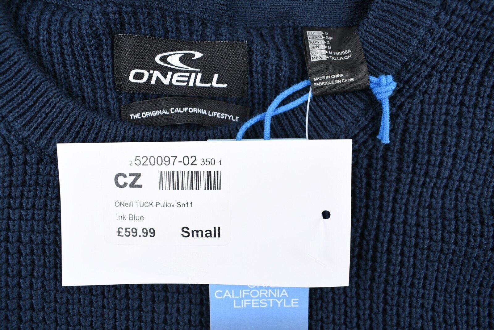 O'NEILL Men's TUCK Pullover Jumper, 100% Cotton Knit, Ink Blue, size SMALL