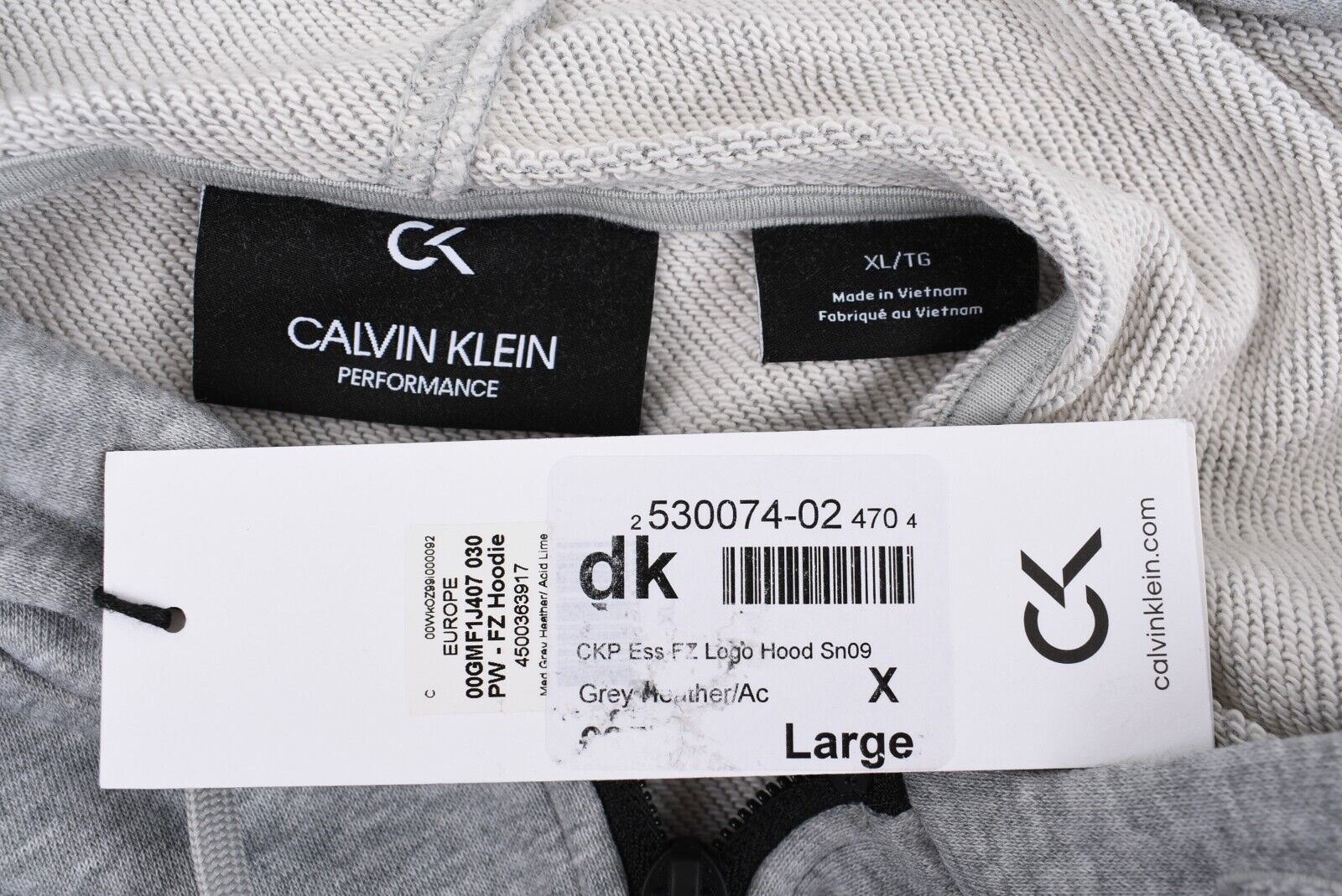 CALVIN KLEIN Performance Men's Full Zip Jacket, Hoodie Sweatshirt, Grey, size XL