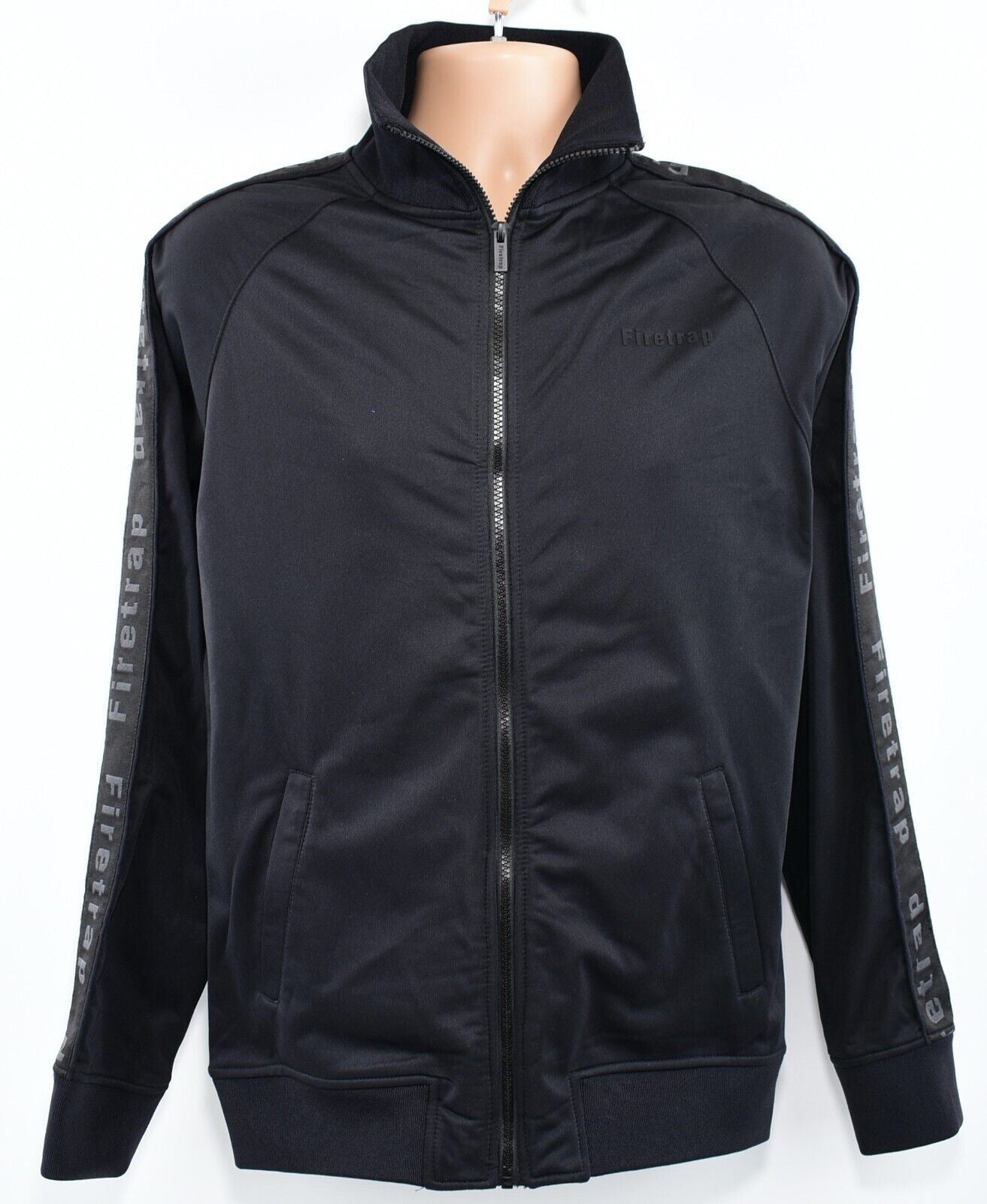 FIRETRAP Men's Full Zip Track Jacket, Track Suit Top,  Black, size MEDIUM