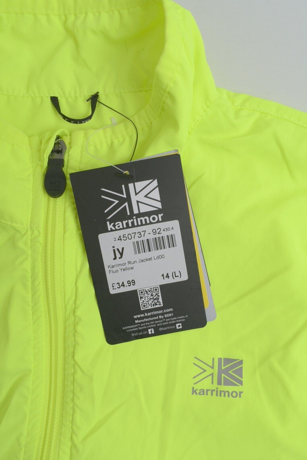 KARRIMOR Performance Women's Lightweight Running Jacket, Fluo Yellow size L (14)