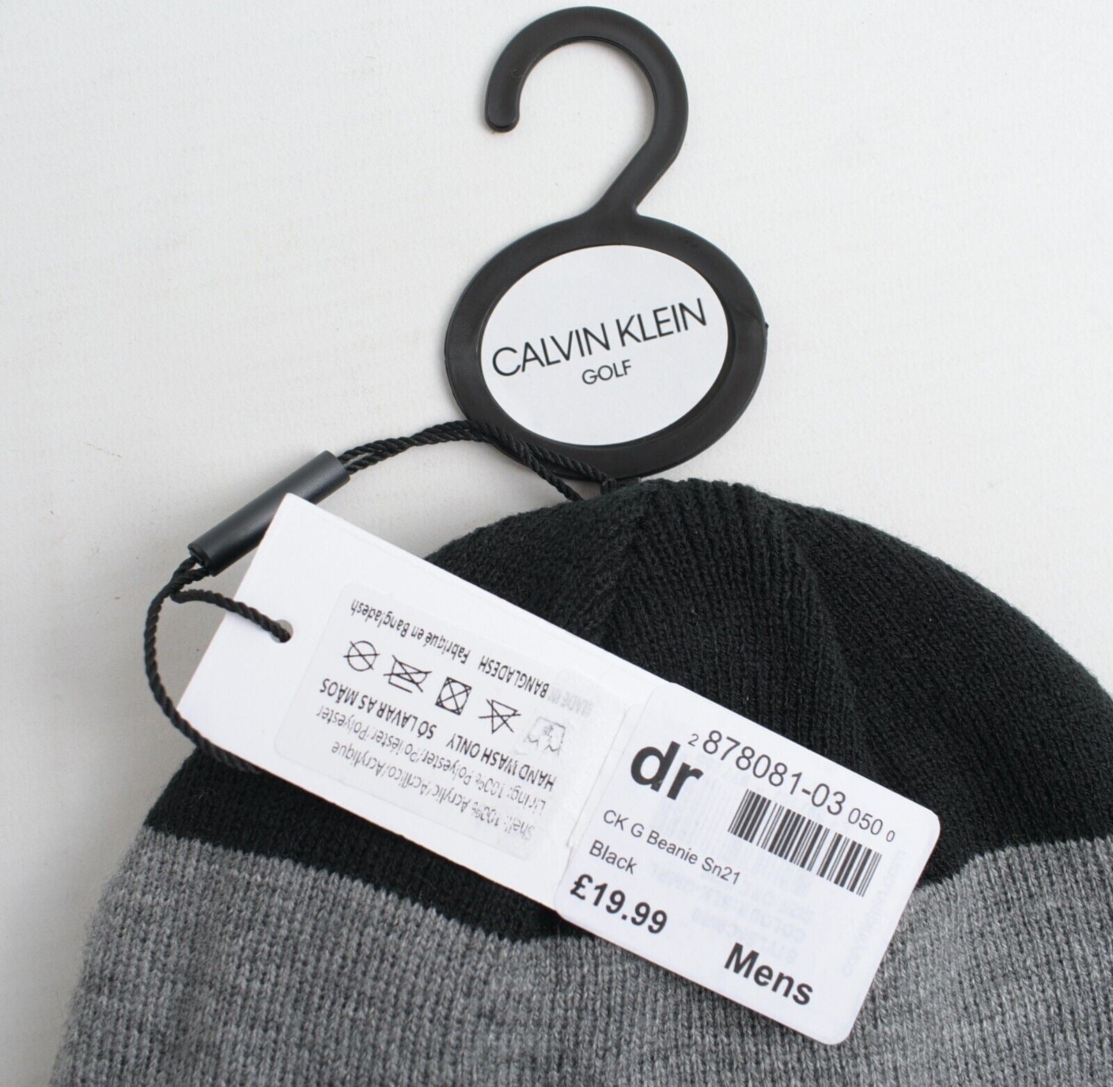 CALVIN KLEIN GOLF Men's Reversible Beanie Hat, Black/Grey, One Size Adult
