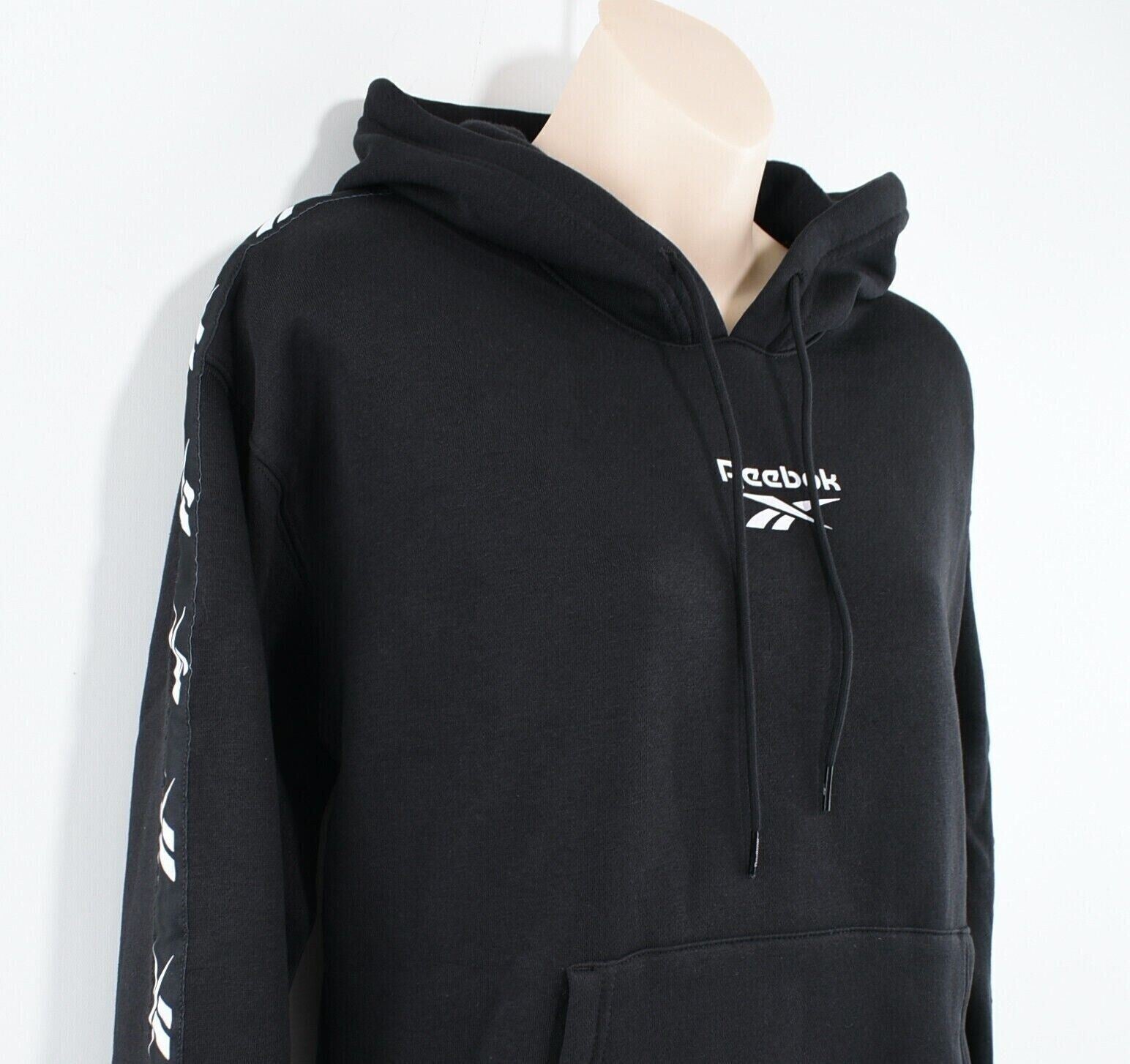 REEBOK Women's Logo Tape Hoodie, Hooded Sweatshirt, Black, size S (UK 8-10)