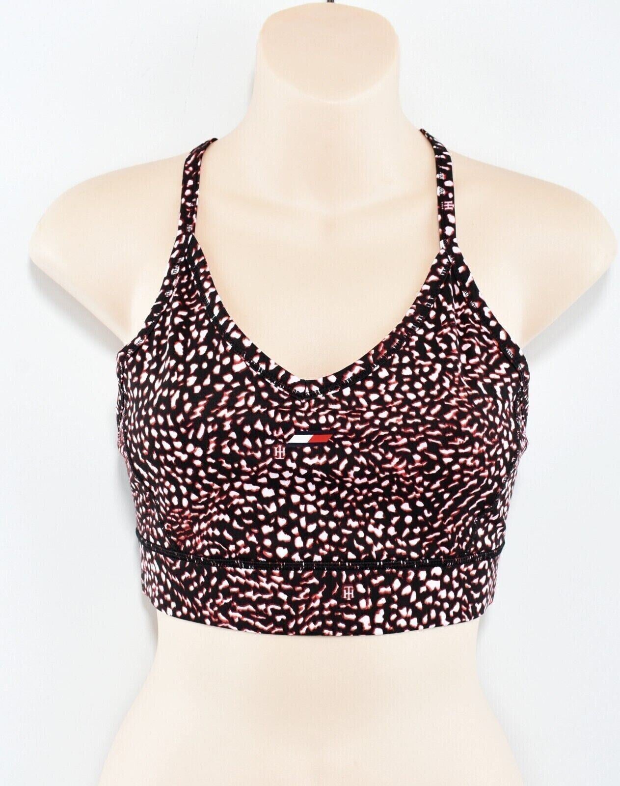 TOMMY HILFIGER Women's Racerback Sports Bra, Black/Red Pattern, size XL (UK 16)