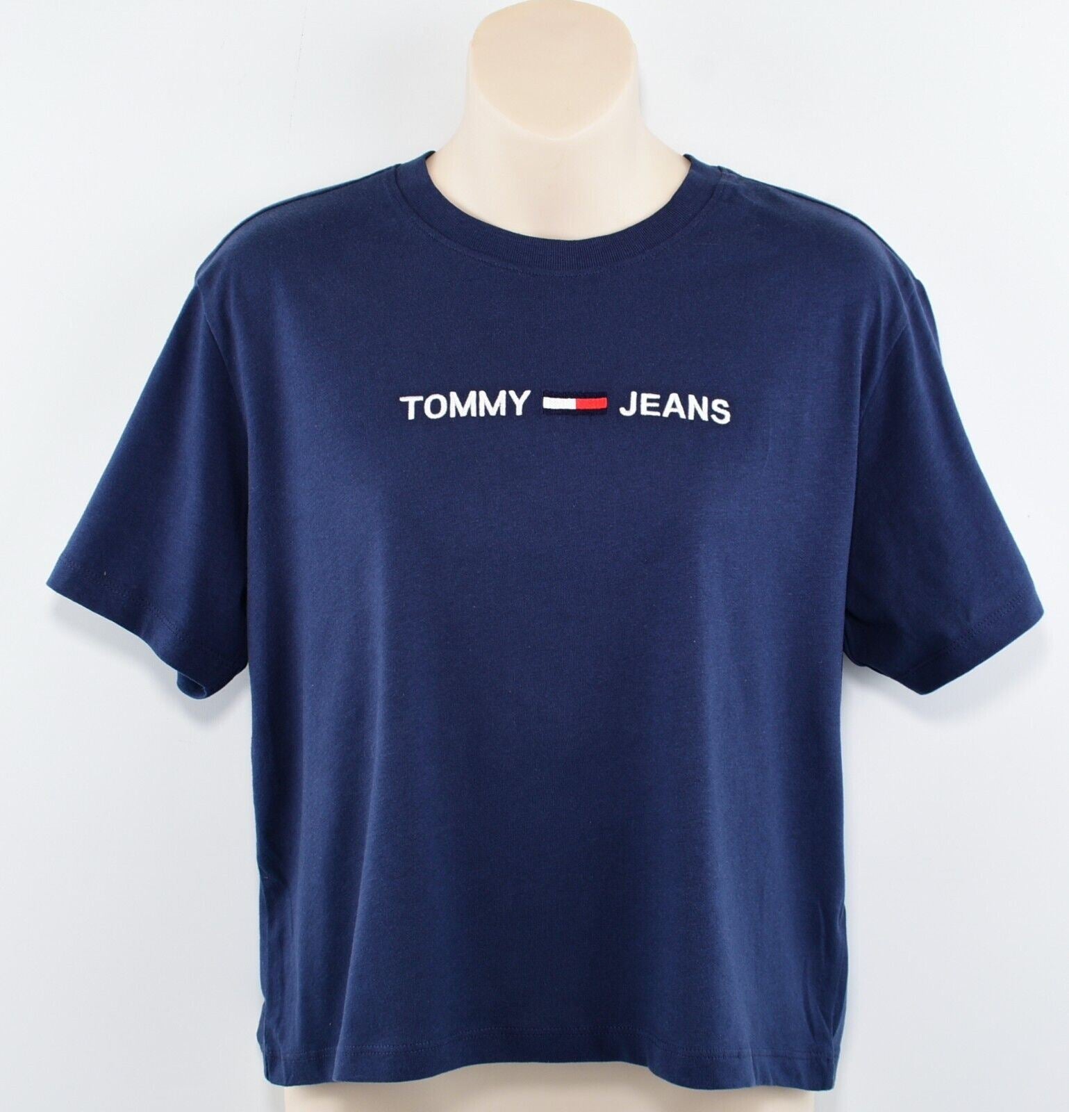 TOMMY HILFIGER Women's Cropped Tee, ORGANIC COTTON, Navy Blue, size S (UK 10)