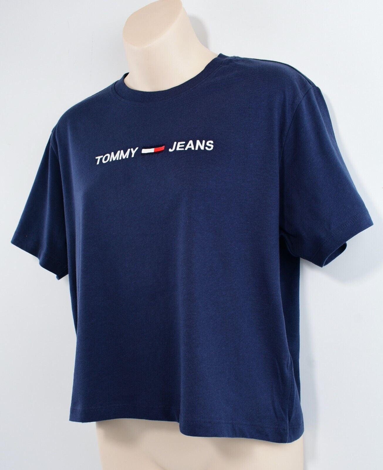 TOMMY HILFIGER Women's Cropped Tee, ORGANIC COTTON, Navy Blue, size S (UK 10)