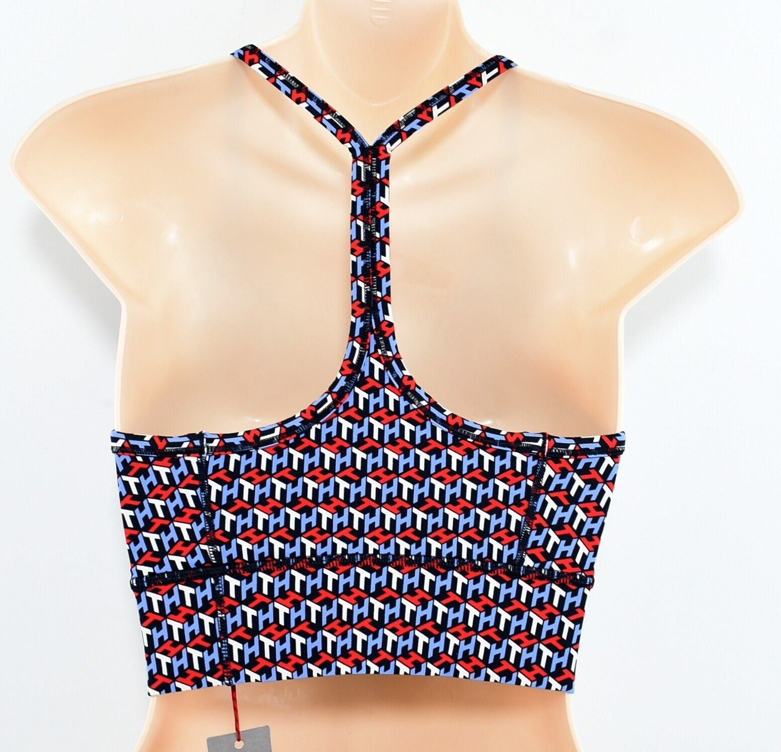 TOMMY HILFIGER Women's Racerback Sports Bra, Multi/Cube Print, size S /UK 10