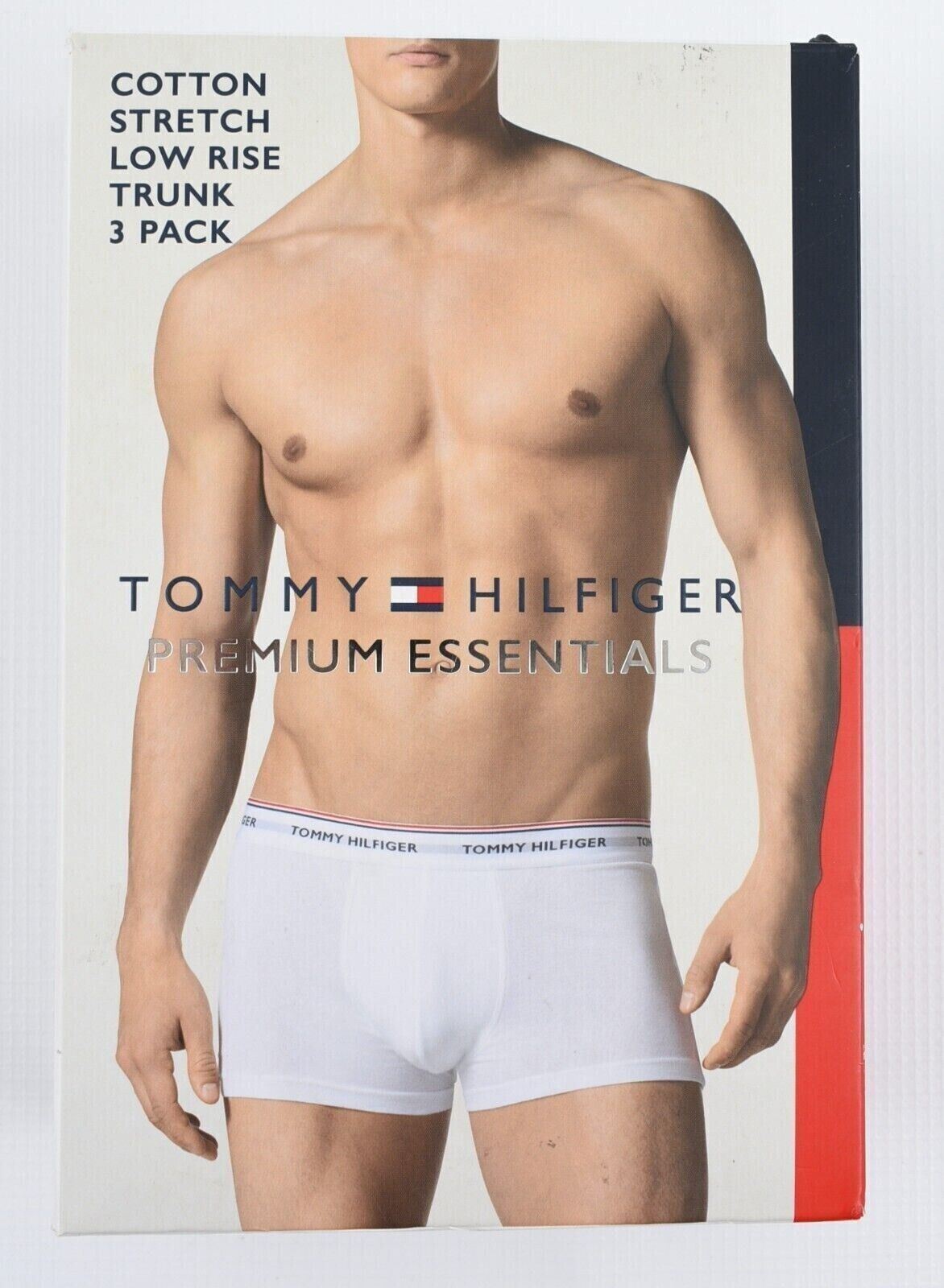 TOMMY HILFIGER Underwear: Men's 3-pk Boxer Trunks, Black/Grey/White, size SMALL