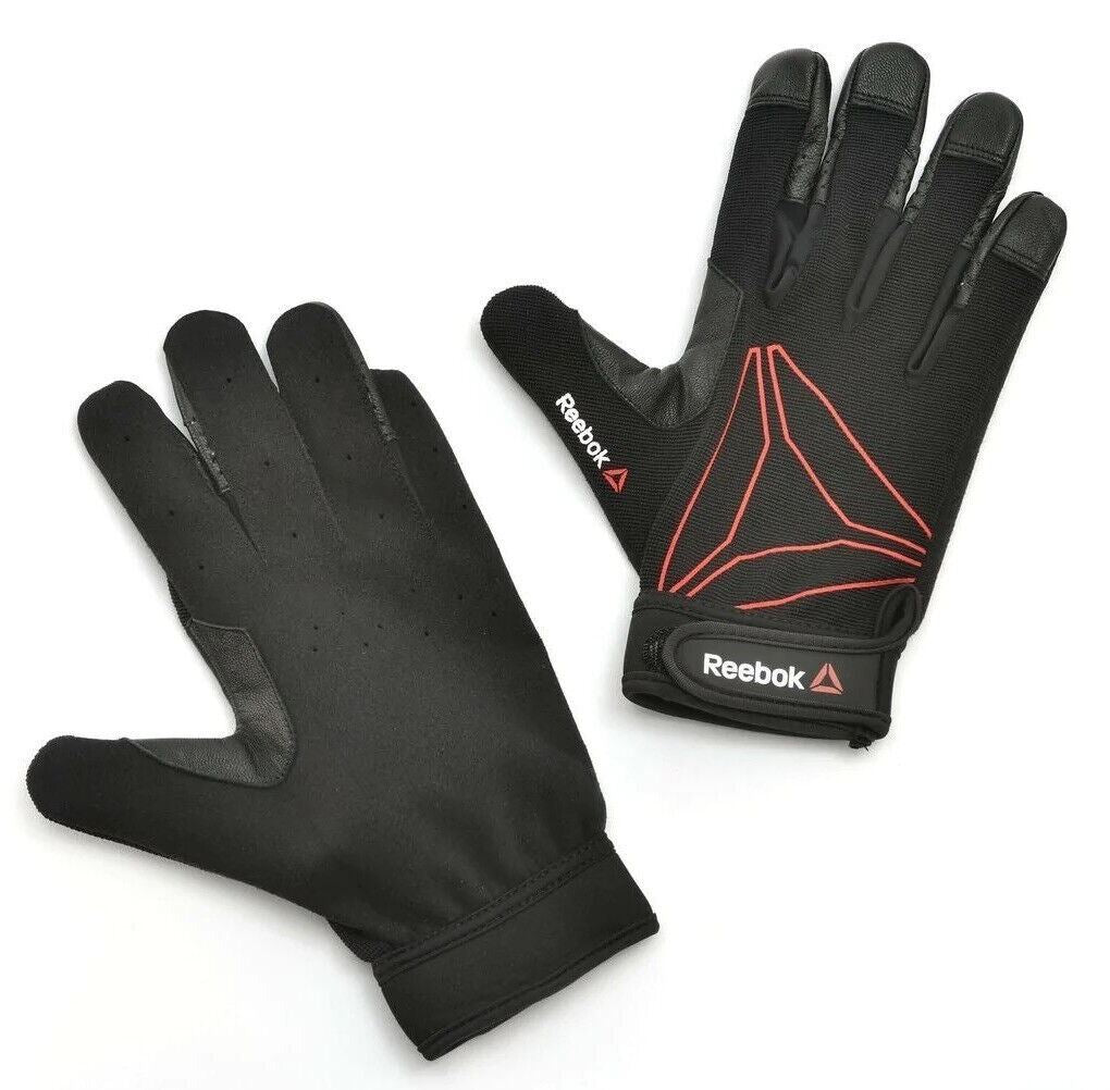 REEBOK Full Finger /Wrist Strap Functional Training Gloves, Black-Red, size XL