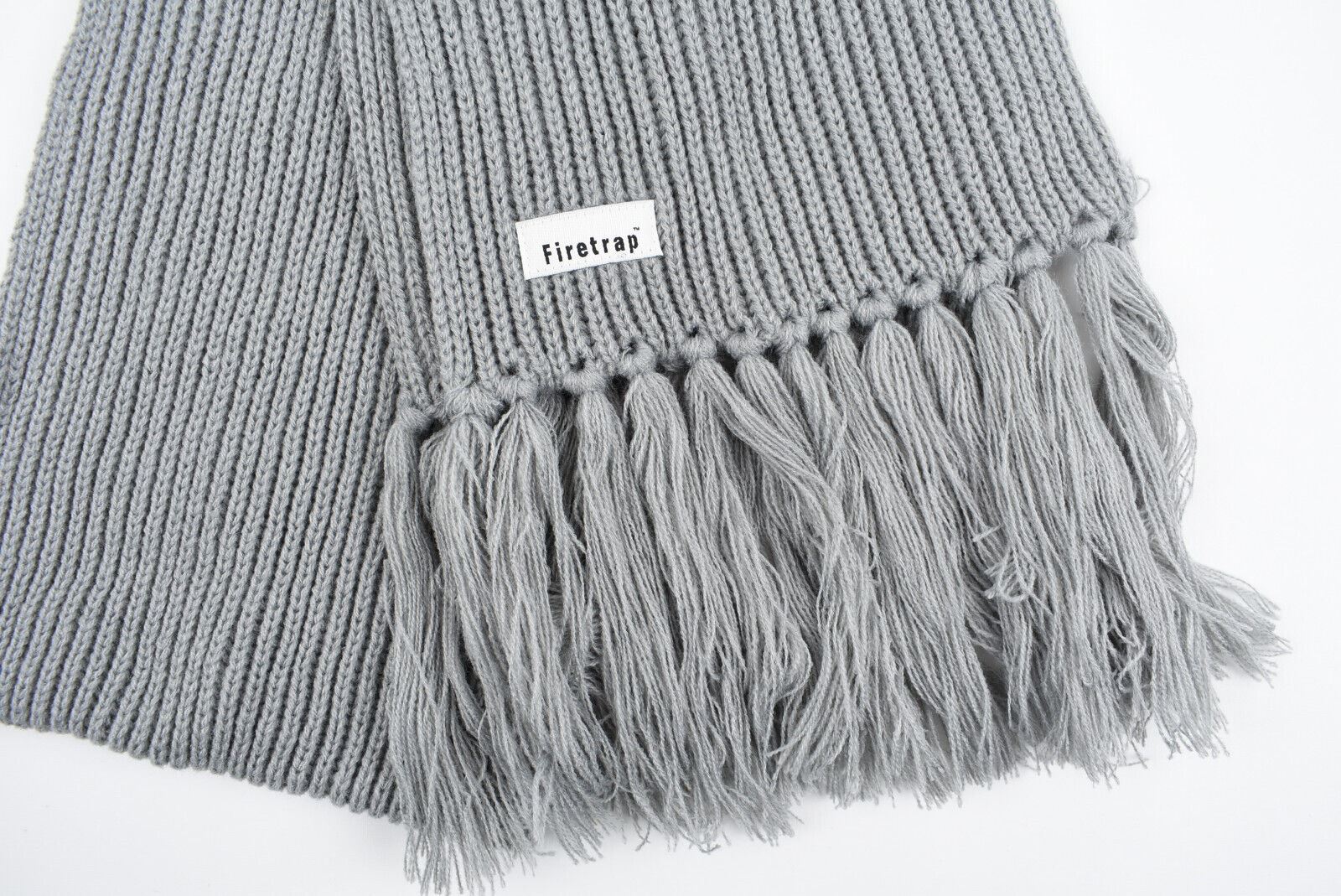 FIRETRAP Women's Rib Knit Fringed Winter Scarf, Grey