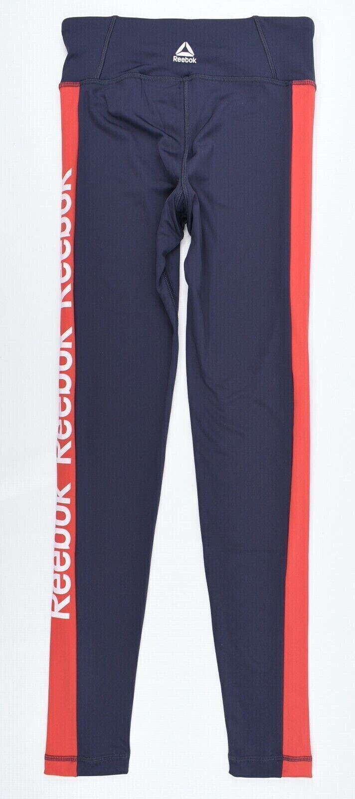 REEBOK Speedwick Women's Linear Logo Leggings, Heritage Navy Blue, size M /UK 12