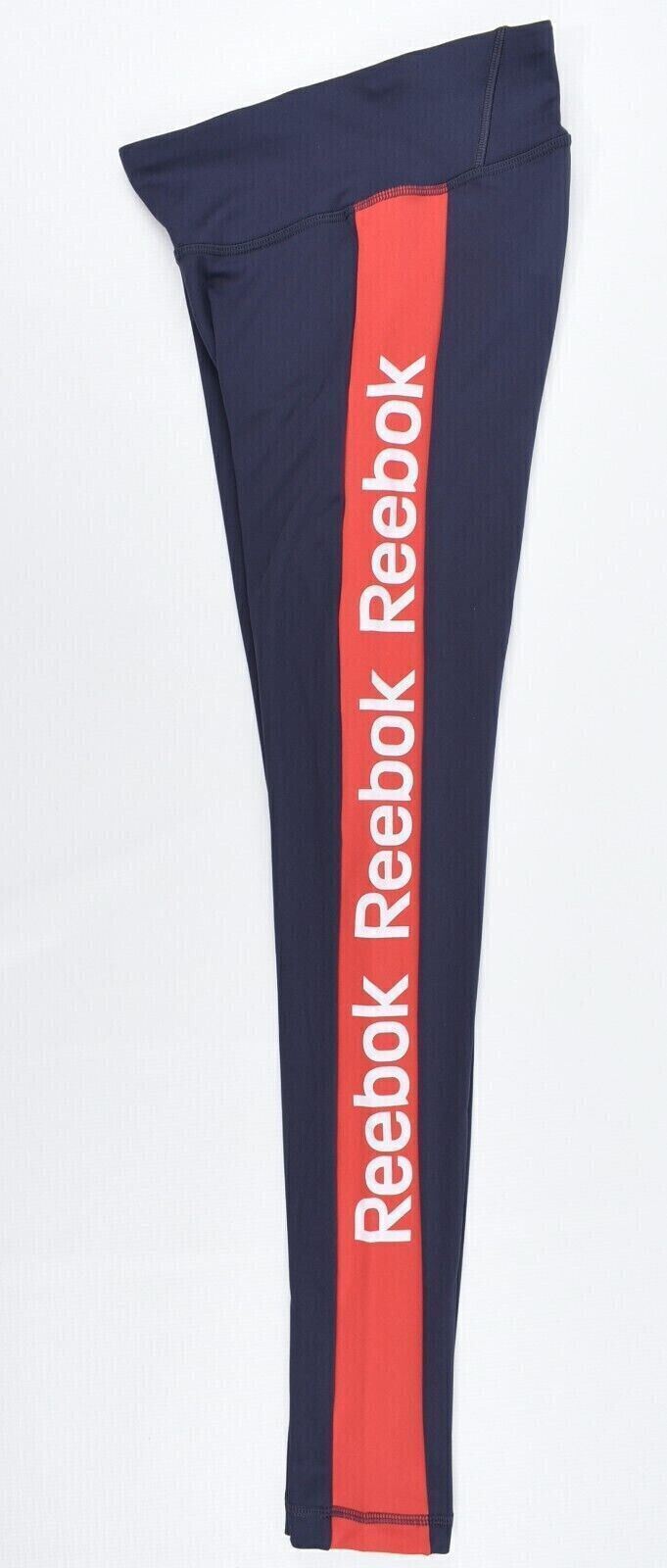 REEBOK Speedwick Women's Linear Logo Leggings, Heritage Navy Blue, size M /UK 12