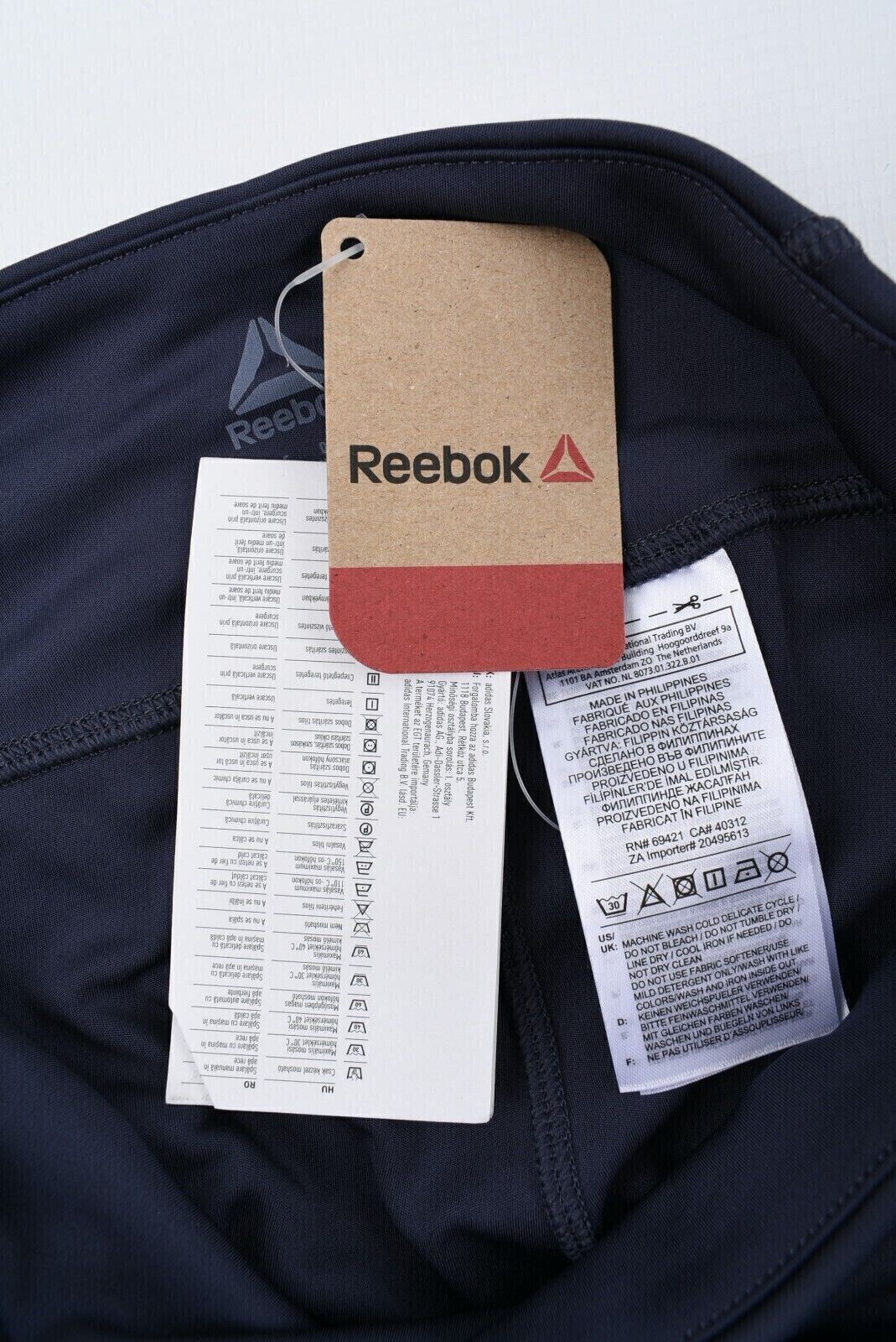 REEBOK Speedwick Women's Linear Logo Leggings, Heritage Navy Blue, size M /UK 12