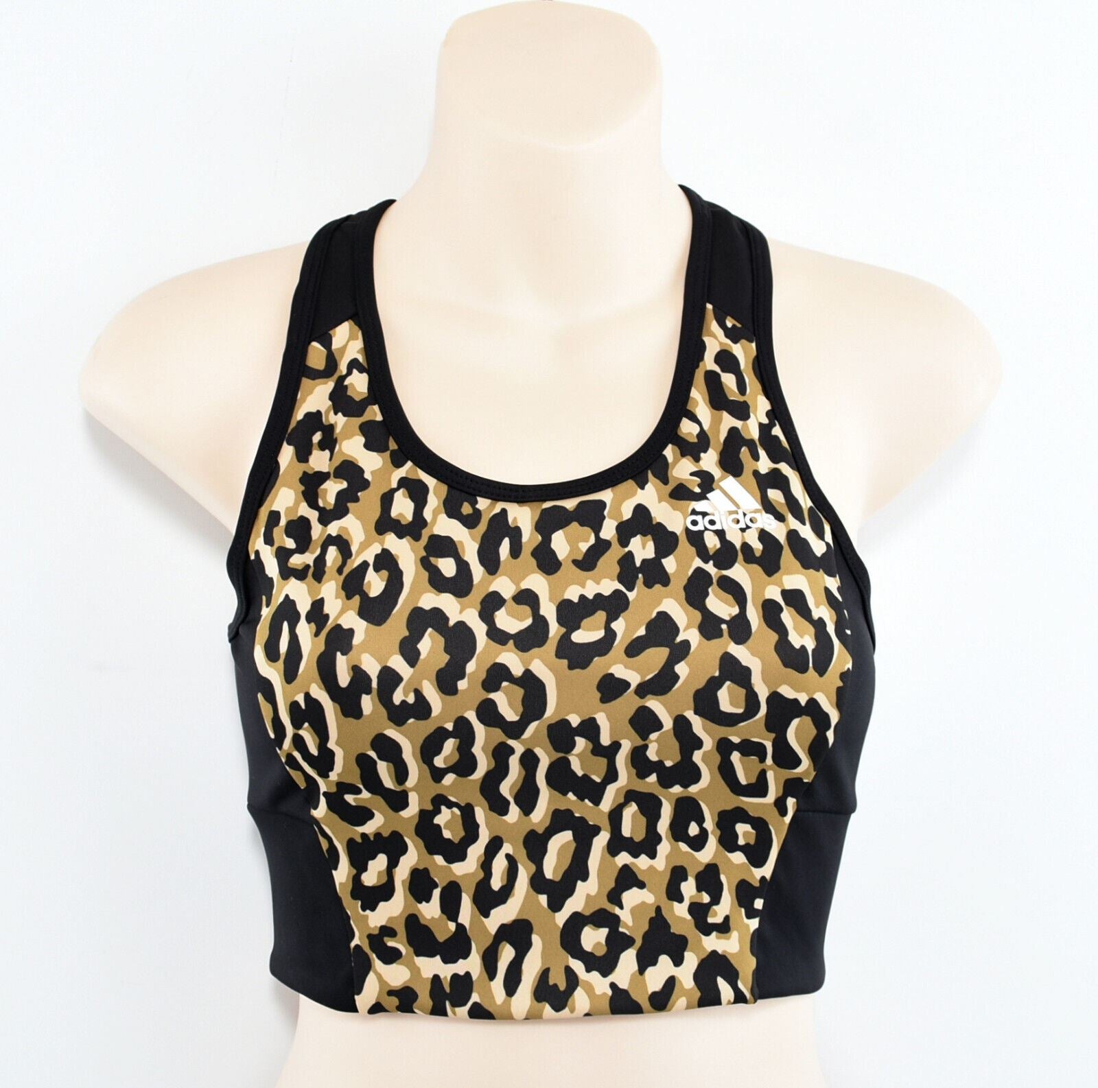 ADIDAS Women's Workout Gym Bra Top, Black/Green Leopard Print, size S /UK 8-10