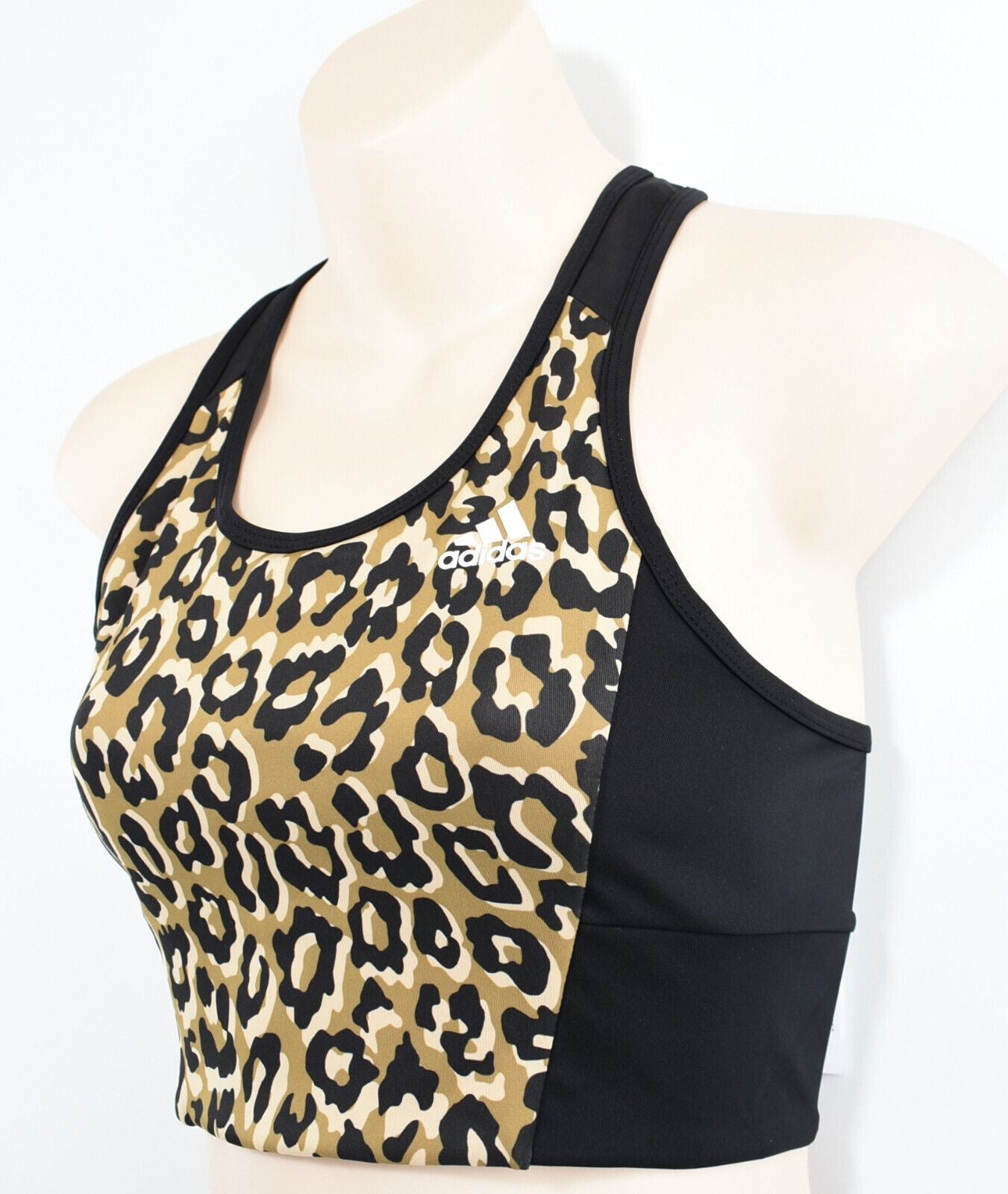 ADIDAS Women's Workout Gym Bra Top, Black/Green Leopard Print, size S /UK 8-10