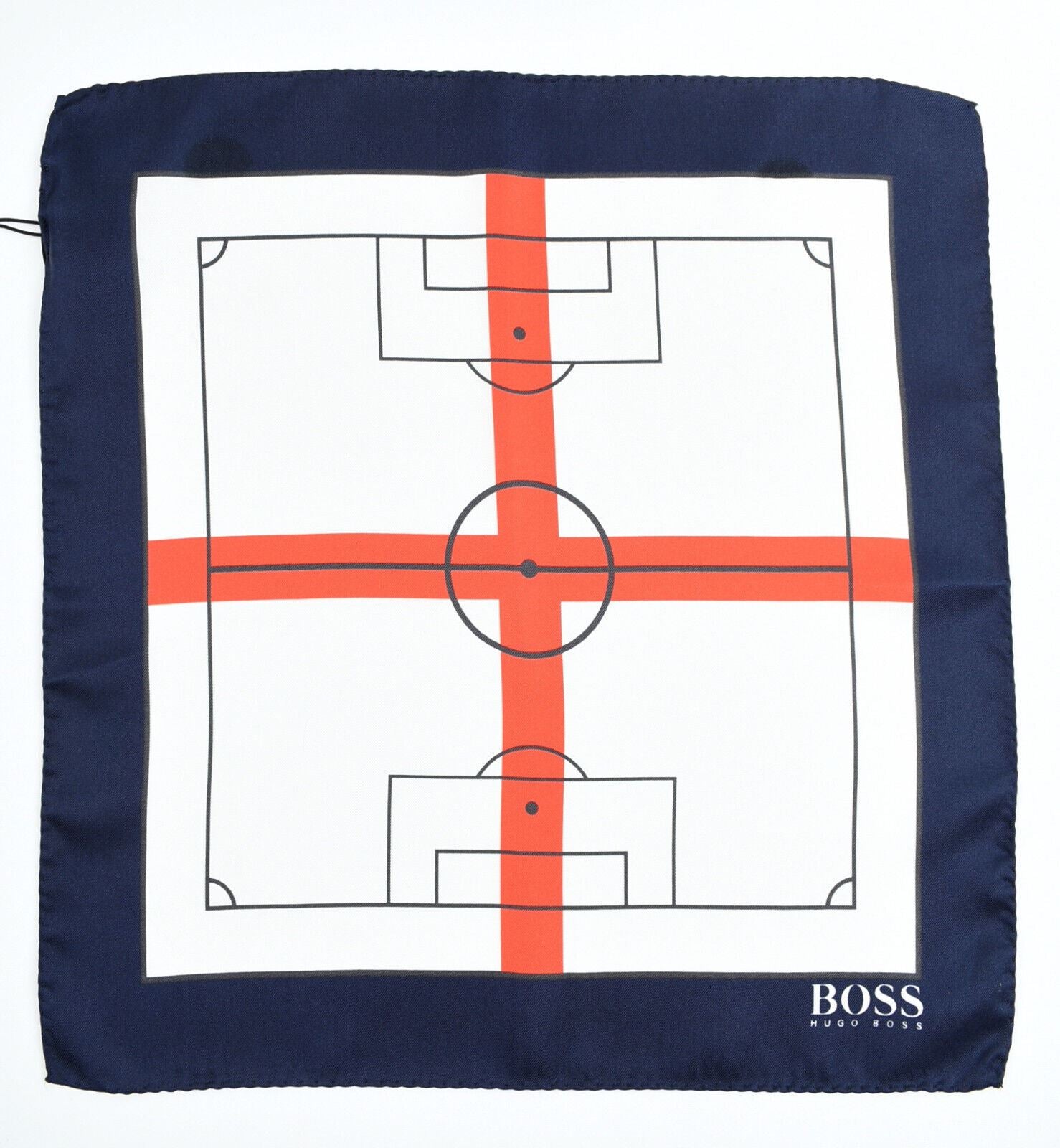 HUGO BOSS Pocket Square /Rolled Scarf  100% SILK, Navy Blue/Cream/Red, 33x33cm