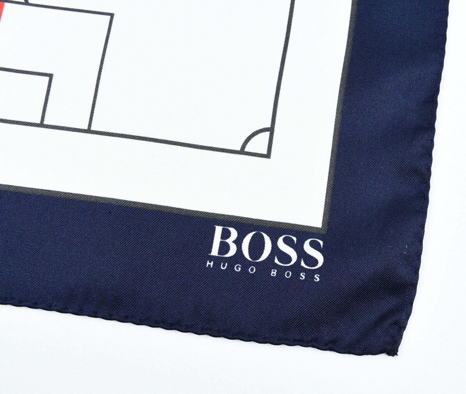 HUGO BOSS Pocket Square /Rolled Scarf  100% SILK, Navy Blue/Cream/Red, 33x33cm