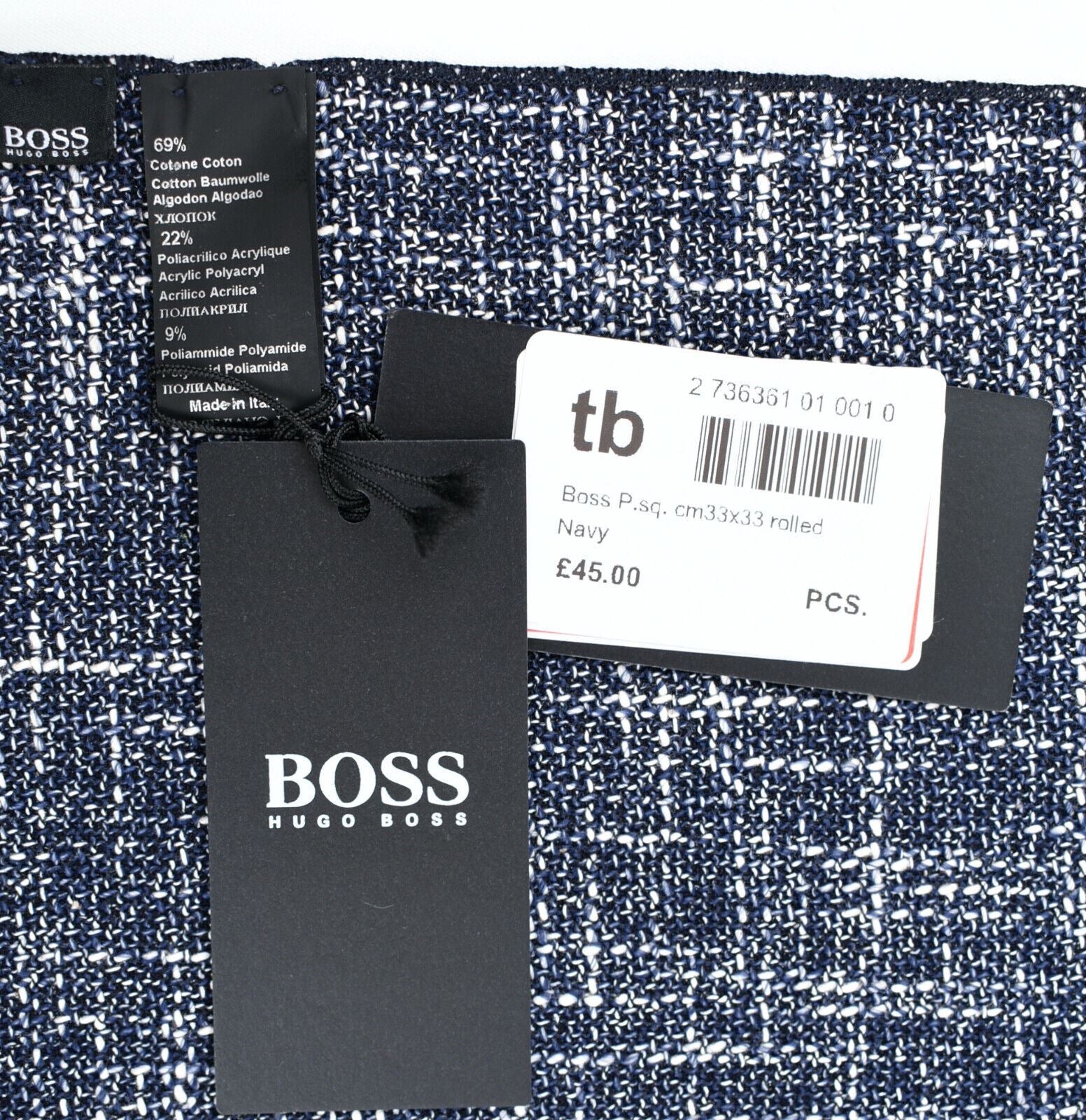 HUGO BOSS Pocket Square /Rolled Scarf , Navy Blue/White, 33x33cm