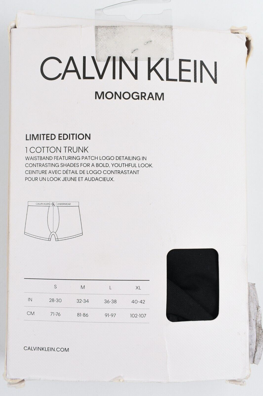 CALVIN KLEIN Monogram Limited Edition Men's Boxer Trunk, Black, size XL (40-42)