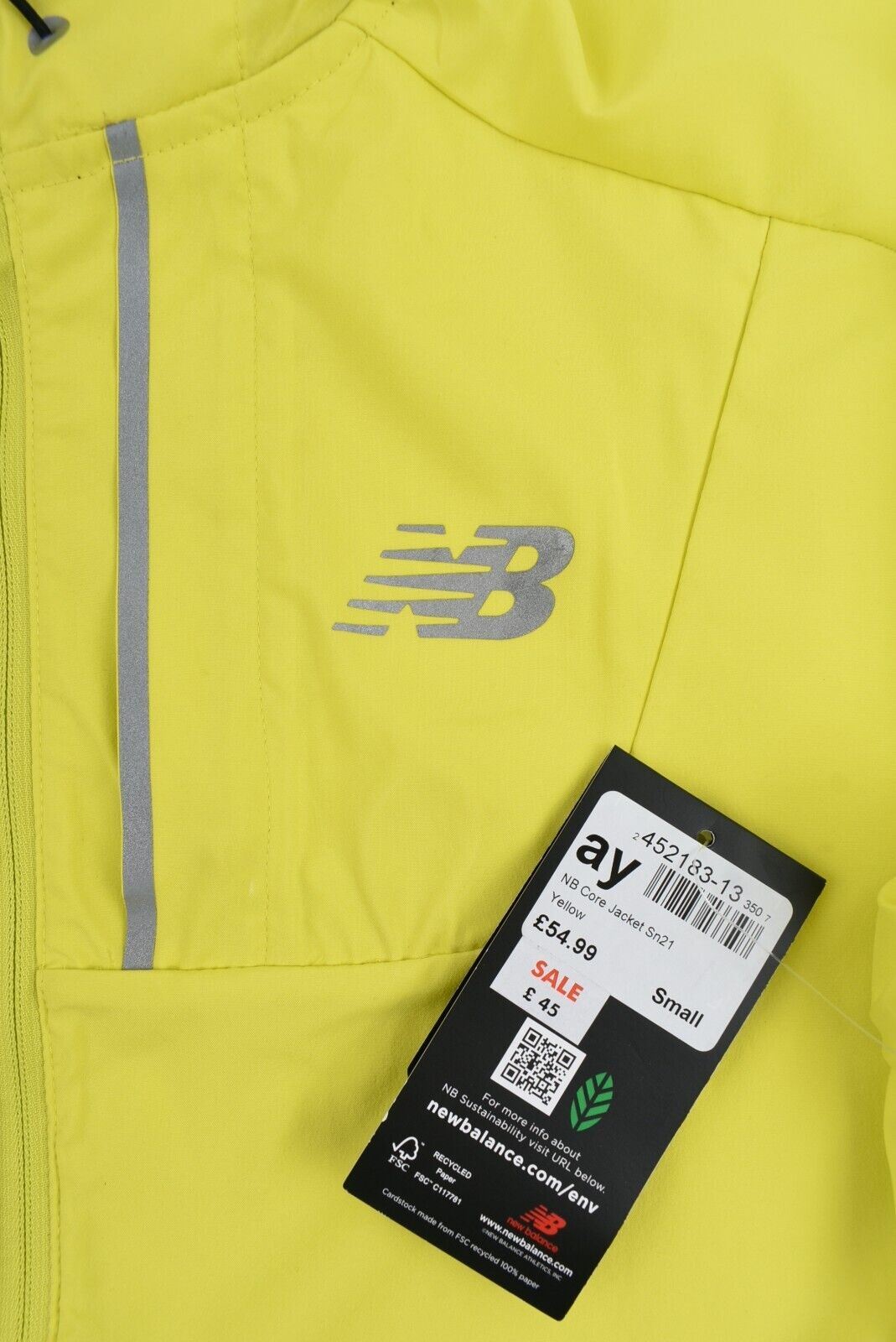 NEW BALANCE Men's Core Running Jacket, Neon Yellow, size SMALL