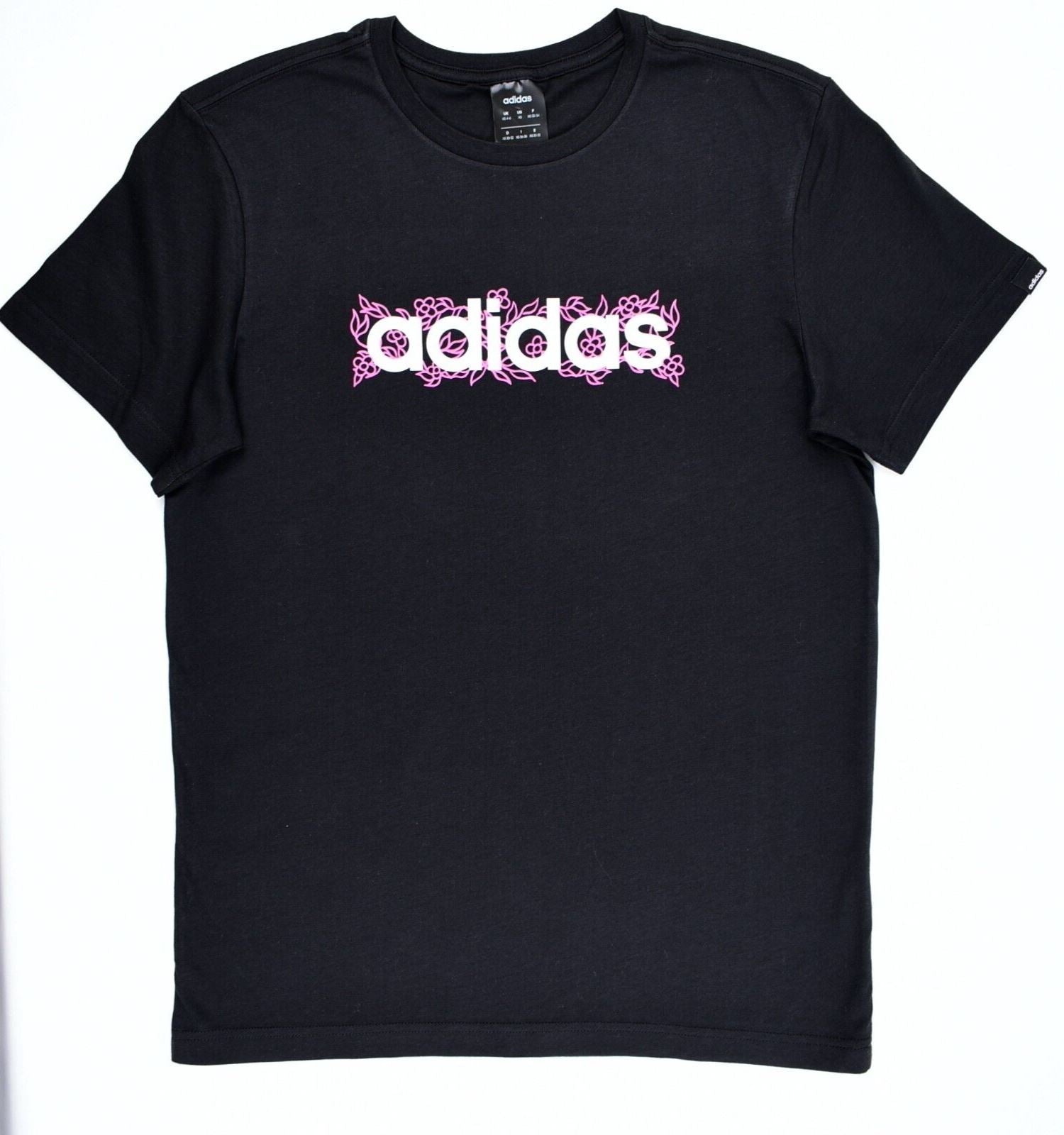 ADIDAS Women's Linear Floral Logo Crew Neck T-shirt, Black, size XS /UK 4-6